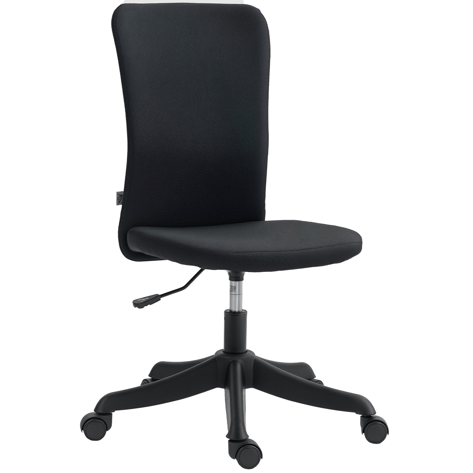 Cadeira de Escritório sem Apoio para os Braços Cadeira de Escritório Giratória Estofada em Linho Sintético com Altura Ajustável para Estudo Dormitório Tocador Carga 120 kg 53x43x85-93 cm Preto