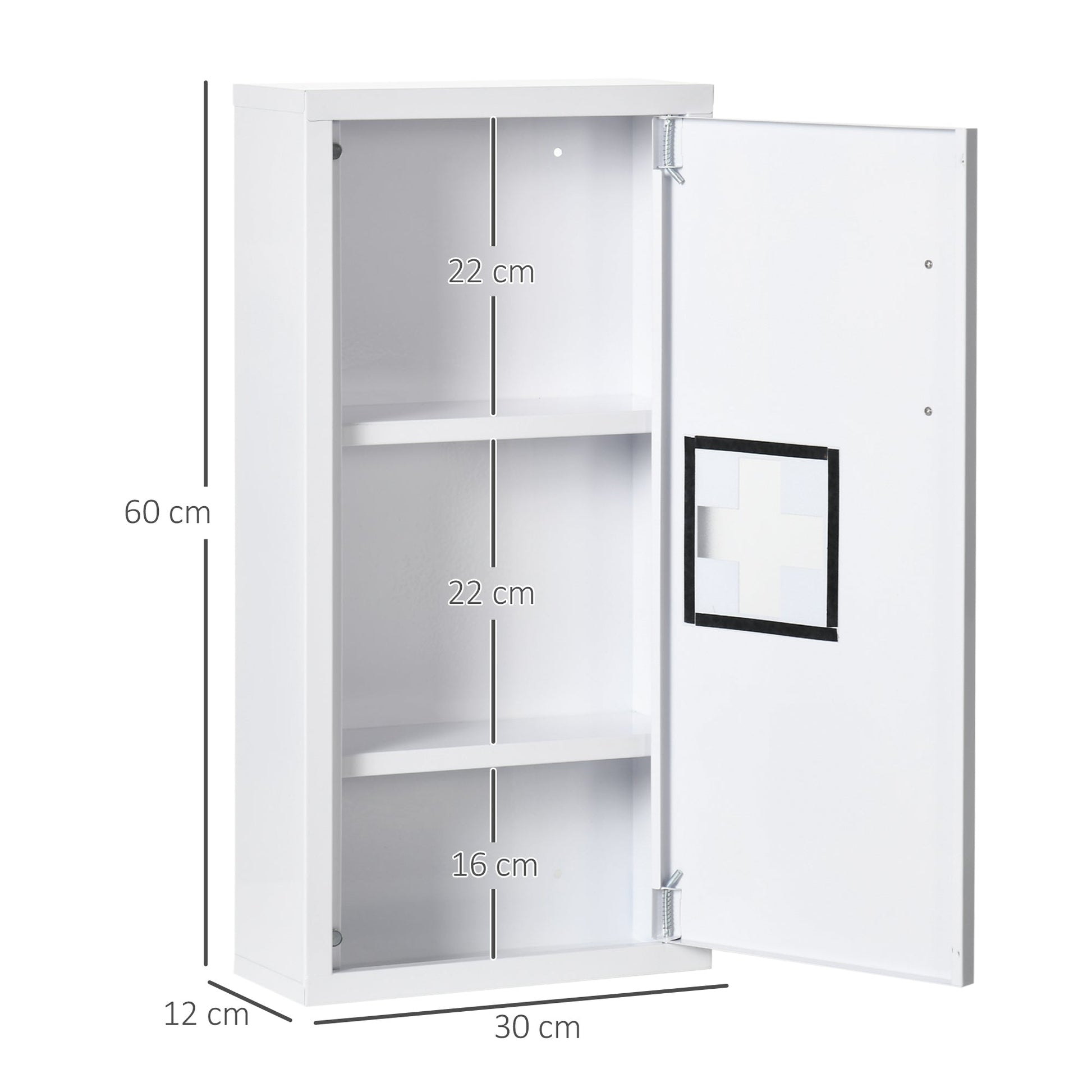 Armário Farmácia de Parede Armário de Medicamentos de Aço com 3 Níveis Porta Magnética para Cozinha Casa de Banho 30x12x60 cm Branco