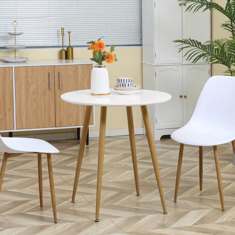 Mesa de Cozinha Redonda para 2 Pessoas Mesa de Sala de Jantar Estilo Nórdico com Bancada Mate Carga Máxima 80kg Ø72x75 cm Branco