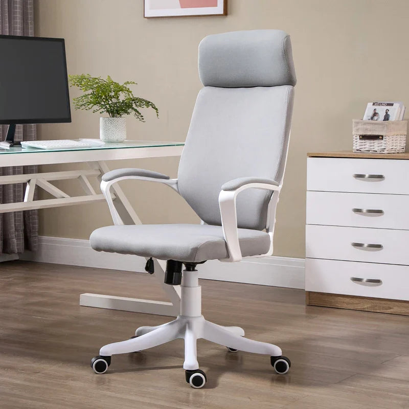 Cadeira de escritório ergonômica ajustável em altura giratória com apoio de braços Apoio de cabeça e encosto alto 63x65x113-123 cm Cinza