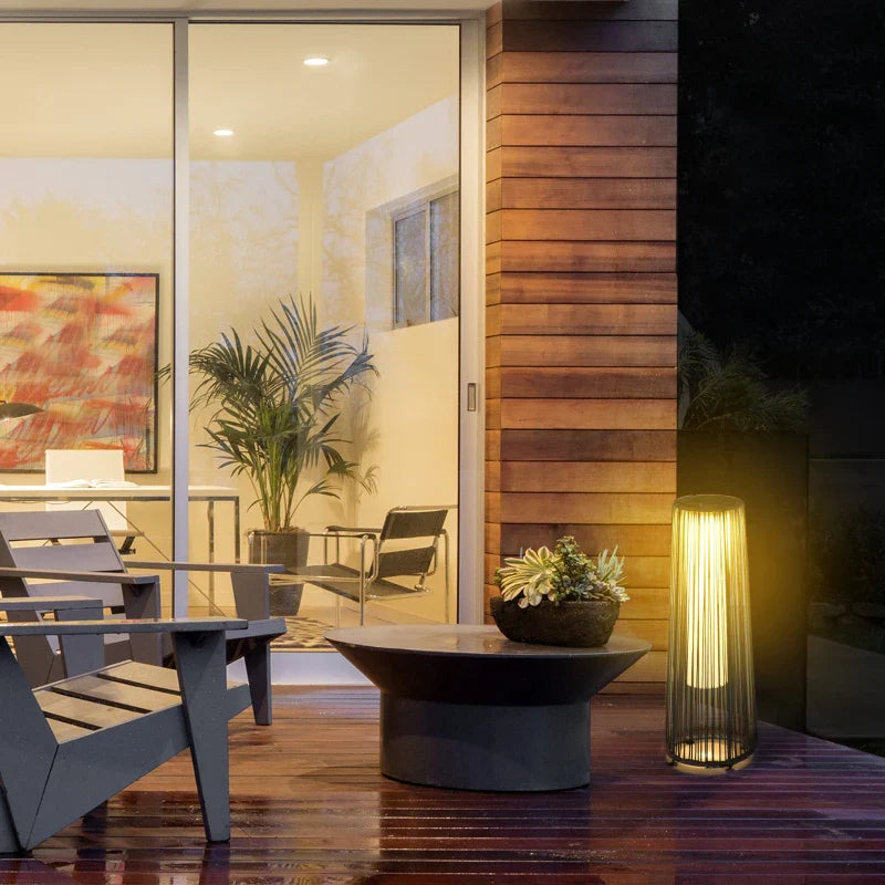 Candeeiro Solar de Jardim em Vime – Ø21,5x61 cm – Castanho – Design Natura – Iluminação LED Automática