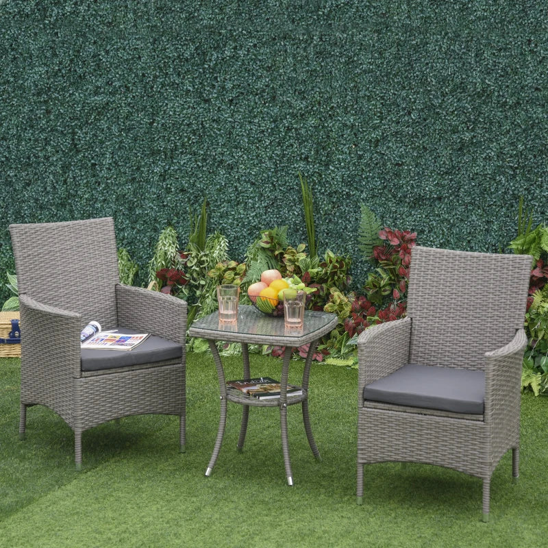 Conjunto de Móveis de Vime para Jardim Composto por 1 Mesa 2 Poltronas com Almofadas Móveis de Jardim Metal e Vime Cinza Claro