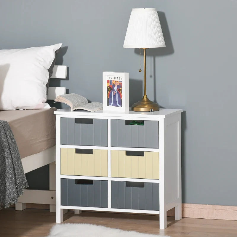 Cómoda de Madeira com 6 Gavetas Cómoda Auxiliar de Armazenamento com Pés Elevados Estilo Moderno para Dormitórios Sala de Estar Casa de Banho 60x28x58cm Multicor