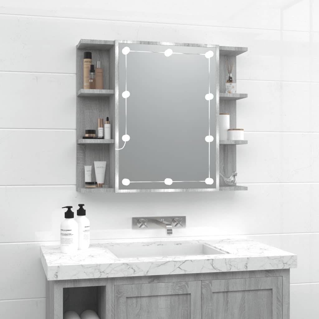 Armário espelhado com LED 70x16,5x60 cm sonoma cinza - A minha loja