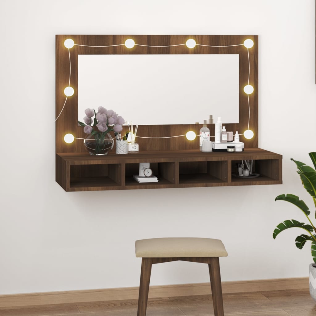 Armário espelhado com LED 90x31,5x62 cm carvalho castanho - A minha loja