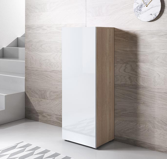 Armário Alto Coimbra – 40x128 cm – Sonoma e Branco com Pés