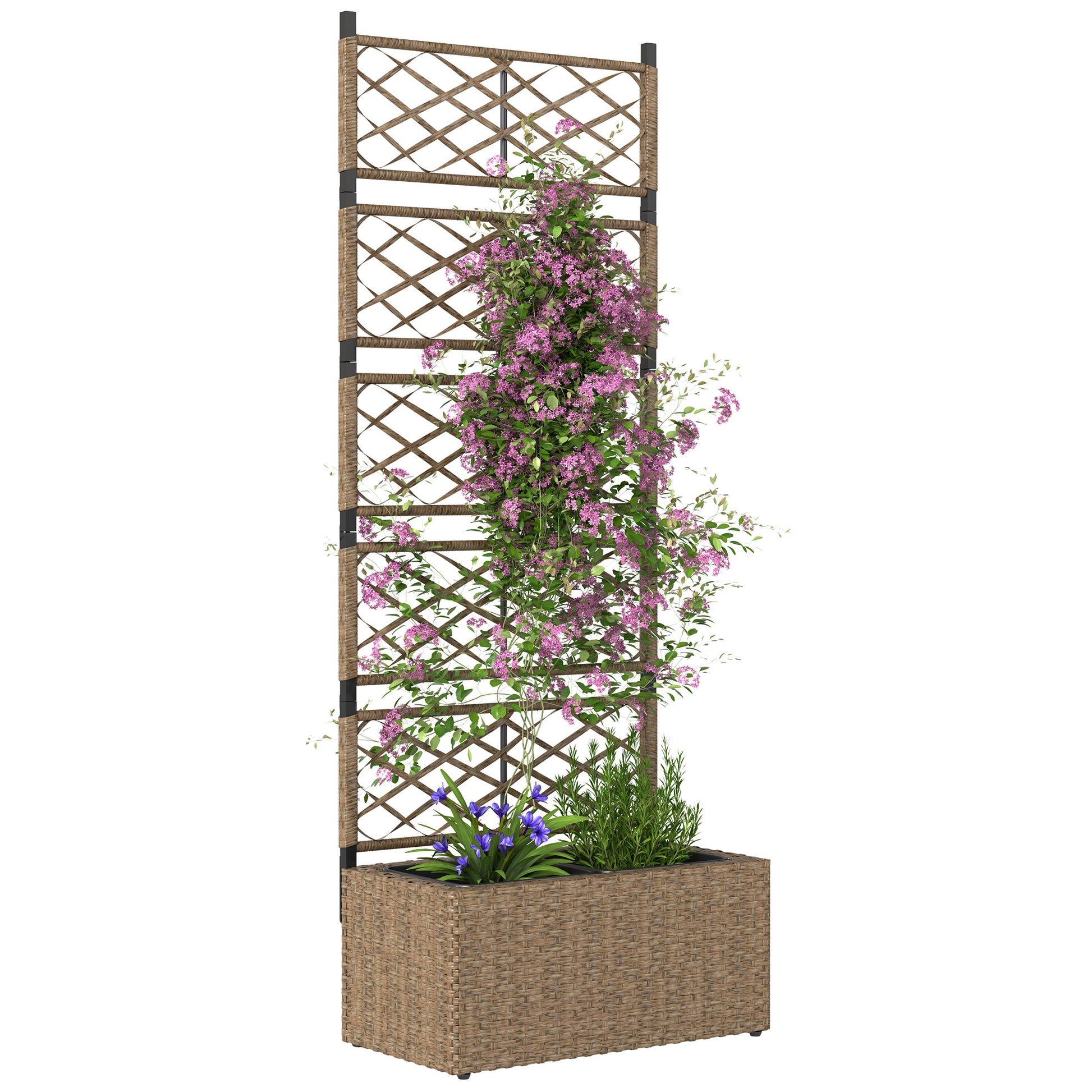 Jardineira com Treliça 2 Vasos Amovíveis para Plantas Trepadeiras Jardineira Grande para Exterior de Vime para Pátio Terraço 57x30x150 cm Madeira