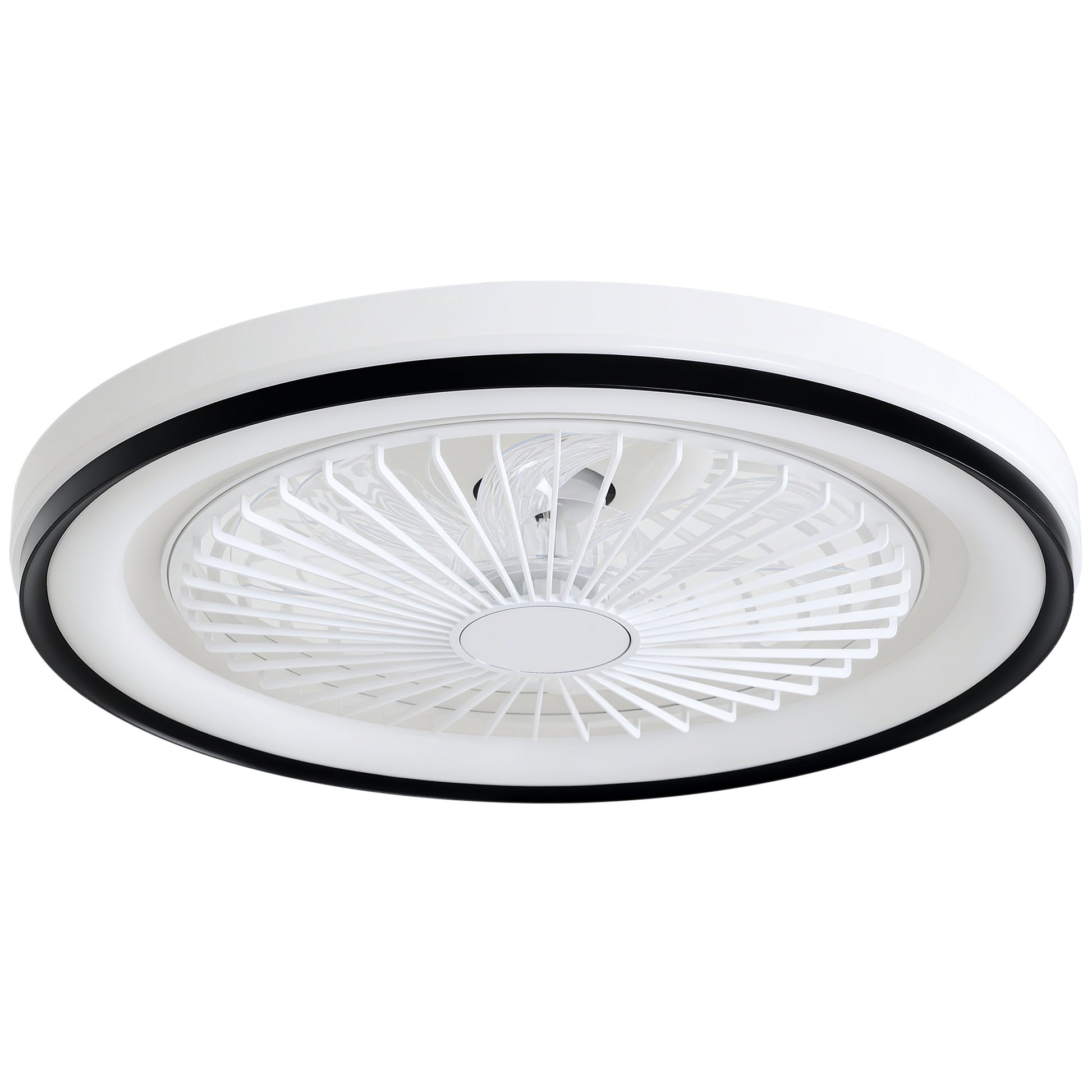 Ventoinha de Teto com Luz LED 48,5 W Motor DC Reversível Lâmpada Ventoinha de Teto Silenciosa com Controlo Remoto 6 Velocidades Temporizador para Sala de Estar Quarto Ø48x13 cm Branco