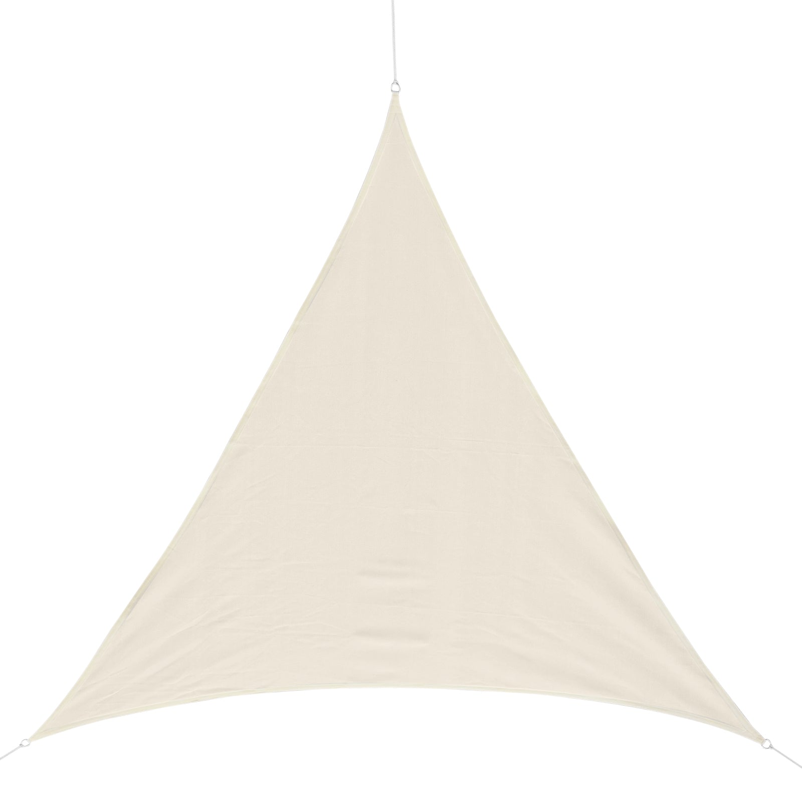 Vela de Sombra Triangular 4x4x4 m Toldo Vela de HDPE com Proteção UV Aneis em Forma de D e Cordas para Jardim Pátio Piscina Creme