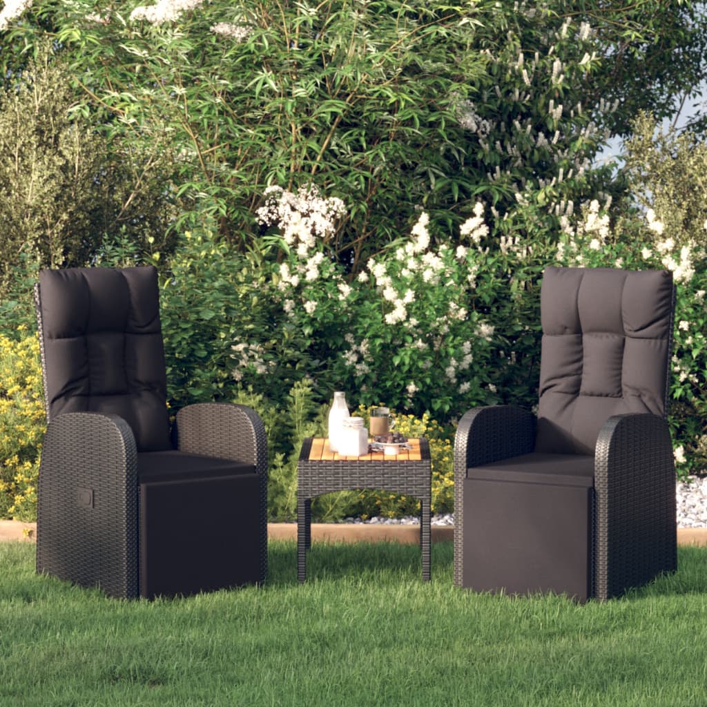Cadeiras de jardim reclináveis c/ almofadões 2pcs vime PE preto - A minha loja