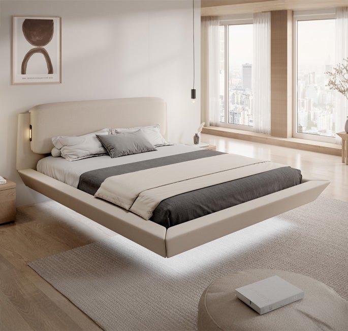 Cama de matrimonio flotante Diana con colchón en color gris (180x200 cm) - A minha loja