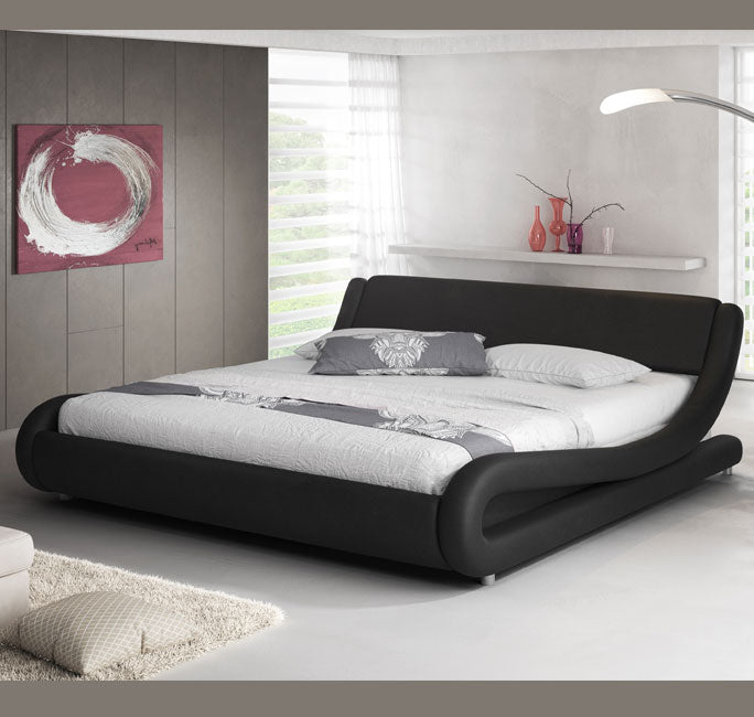 Cama "Lorenzo" - 180x200 cm - Preto - Polipele PU - Somier Incluído - Design Moderno