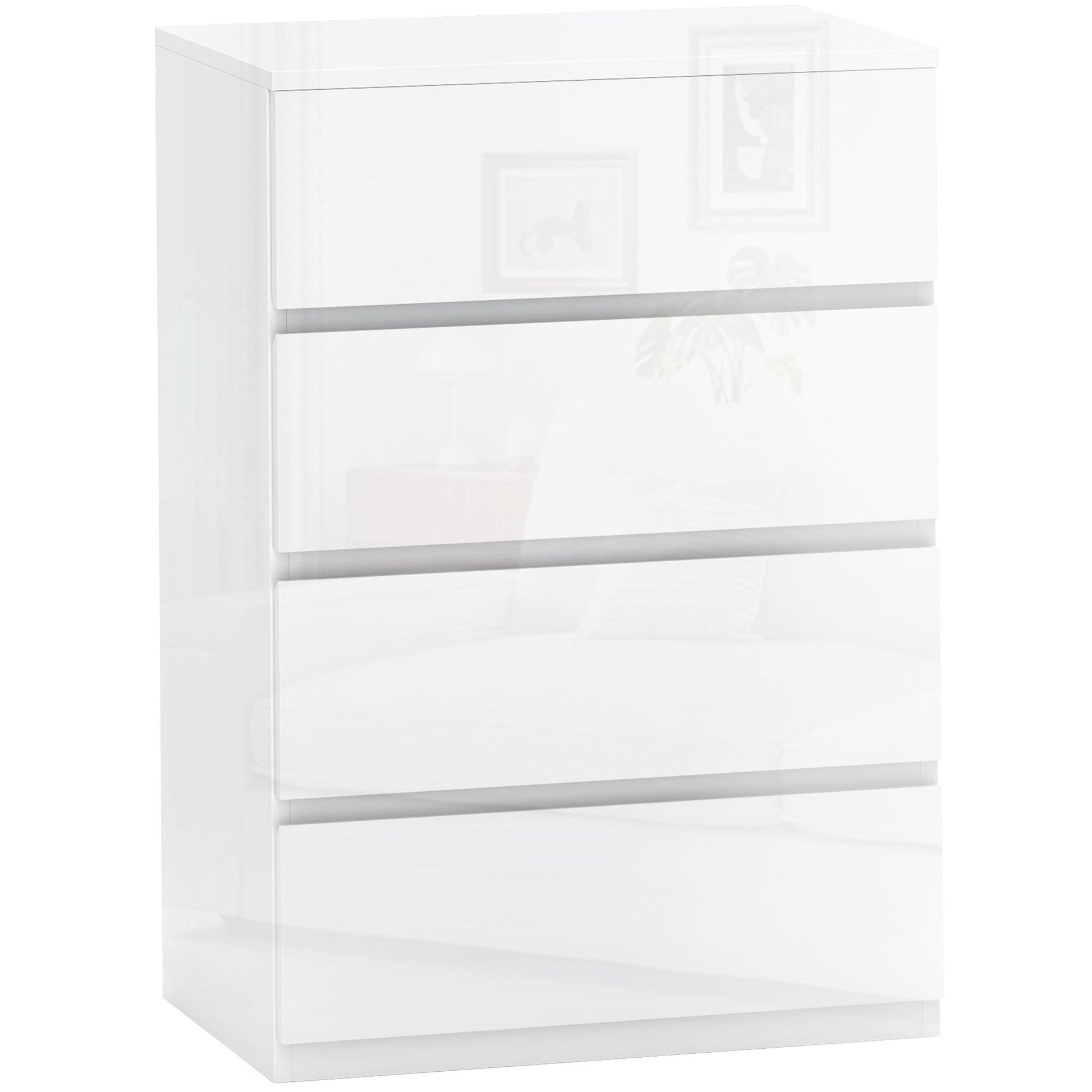 Cómoda "Lund" – 4 Gavetas, Design Moderno e Estrutura em Madeira – 55x33x80 cm – Branco Brilhante - A minha loja