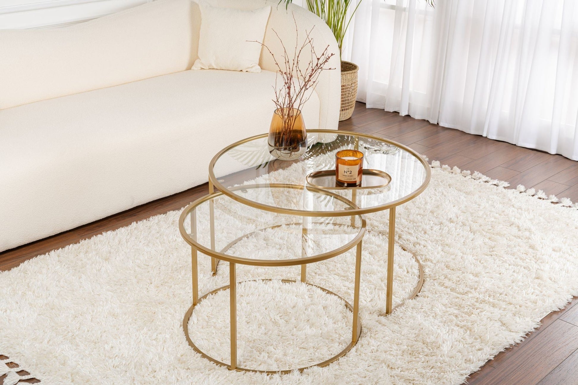 Conjunto de Mesa de Centro "Tavolino Vetro Nero" - Dourado - Design Moderno - A minha loja