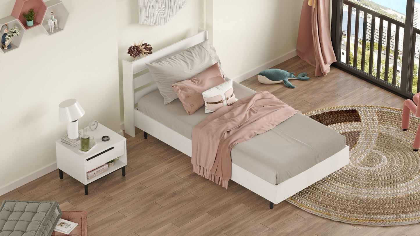 Conjunto de Quarto Juvenil "Freyja" - Cama e Mesa de Cabeceira - Design Moderno - Branco - A minha loja