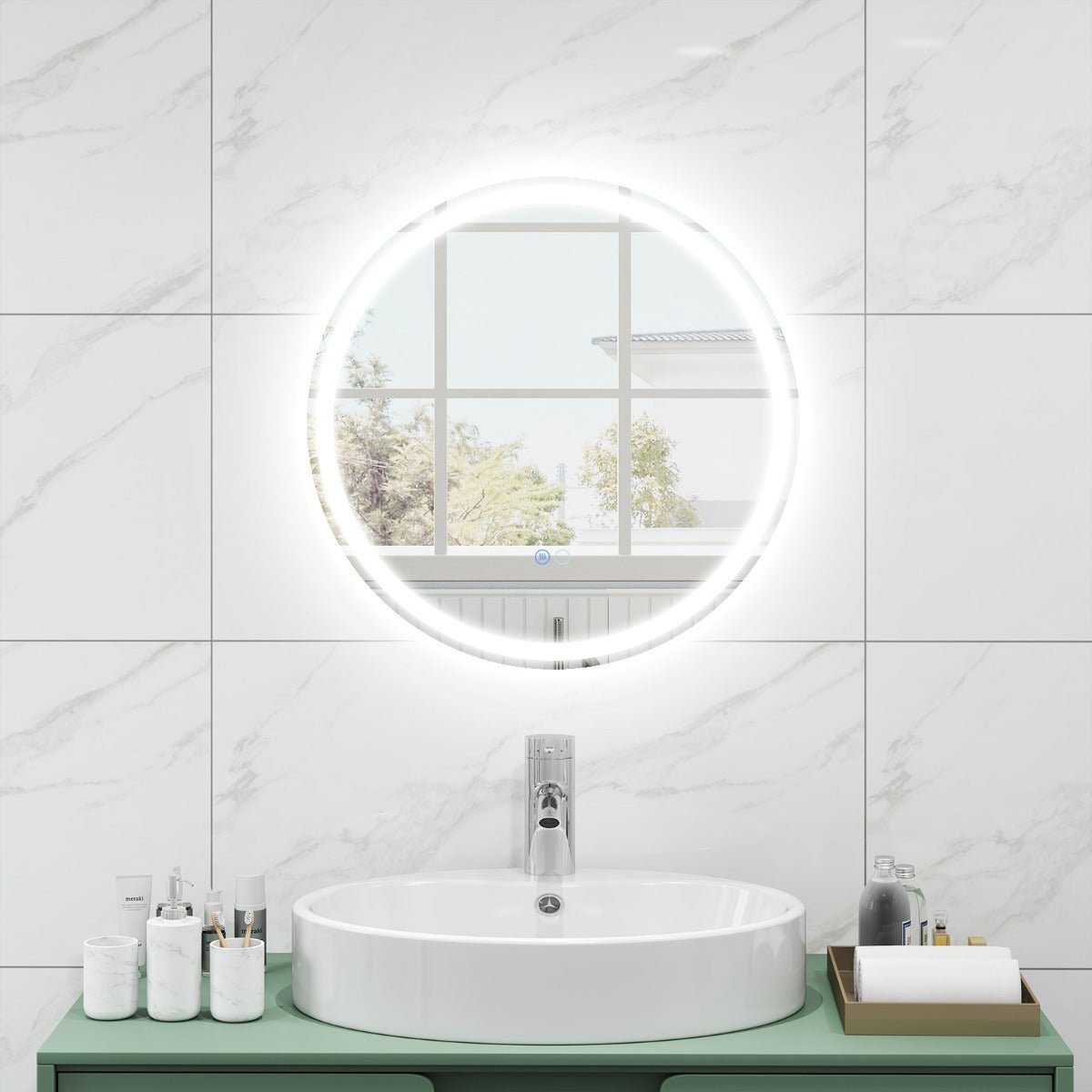 Espelho LED de Parede com Antivapor – Modelo Giulia | 60x60 cm – Redondo, Luz Regulável, Interruptor Tátil, Memória e Estrutura em Alumínio - A minha loja