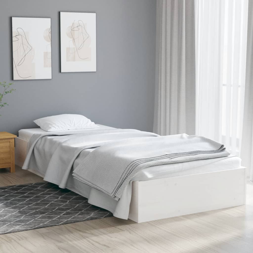 Estrutura de cama solteiro 90x190 cm madeira maciça branco - A minha loja