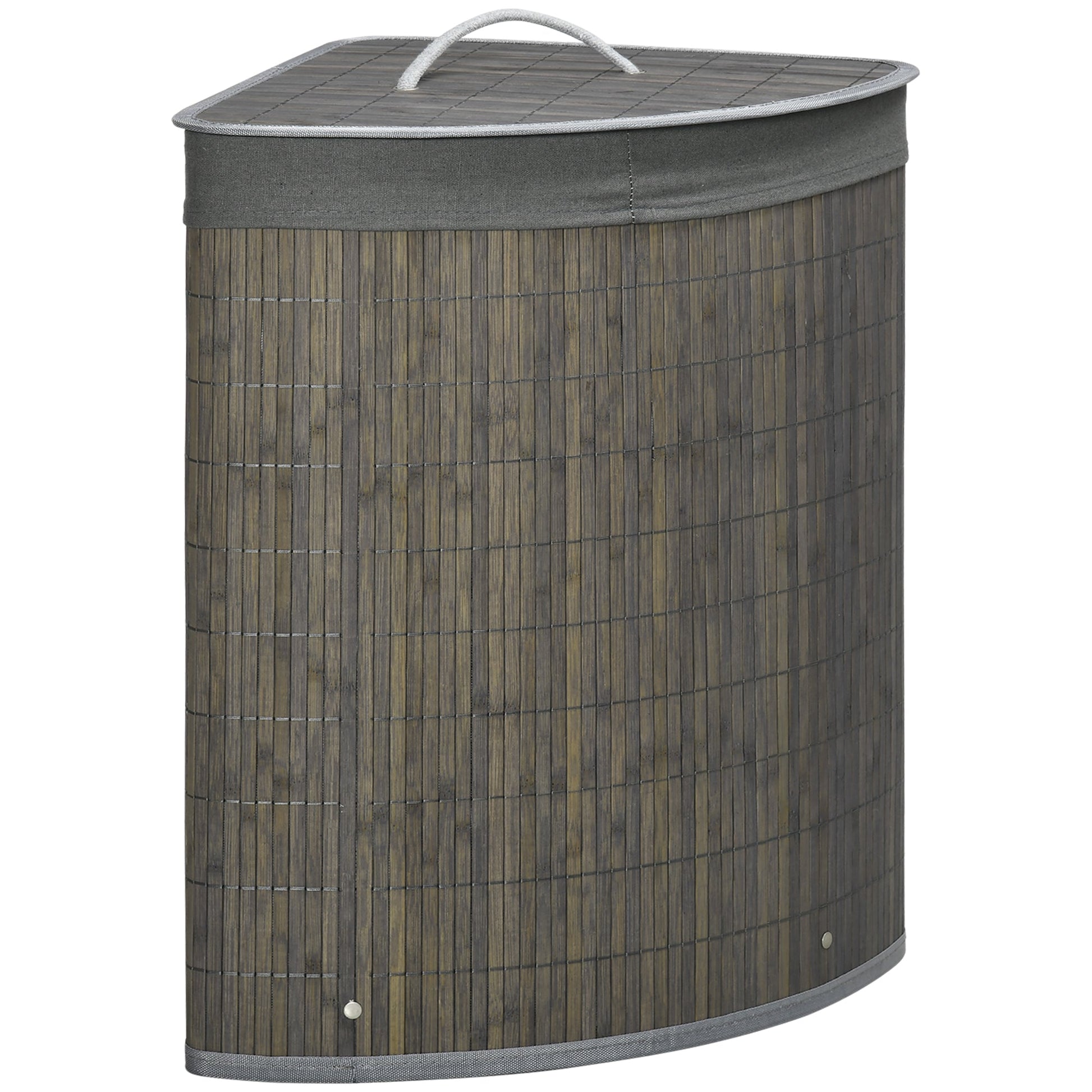 Cesto de Roupa de Bambu Capacidade de 55L Cesto para Roupa Suja em Forma de Leque com Tampa e Bolsa Amovível 38x38x57 cm Cinza