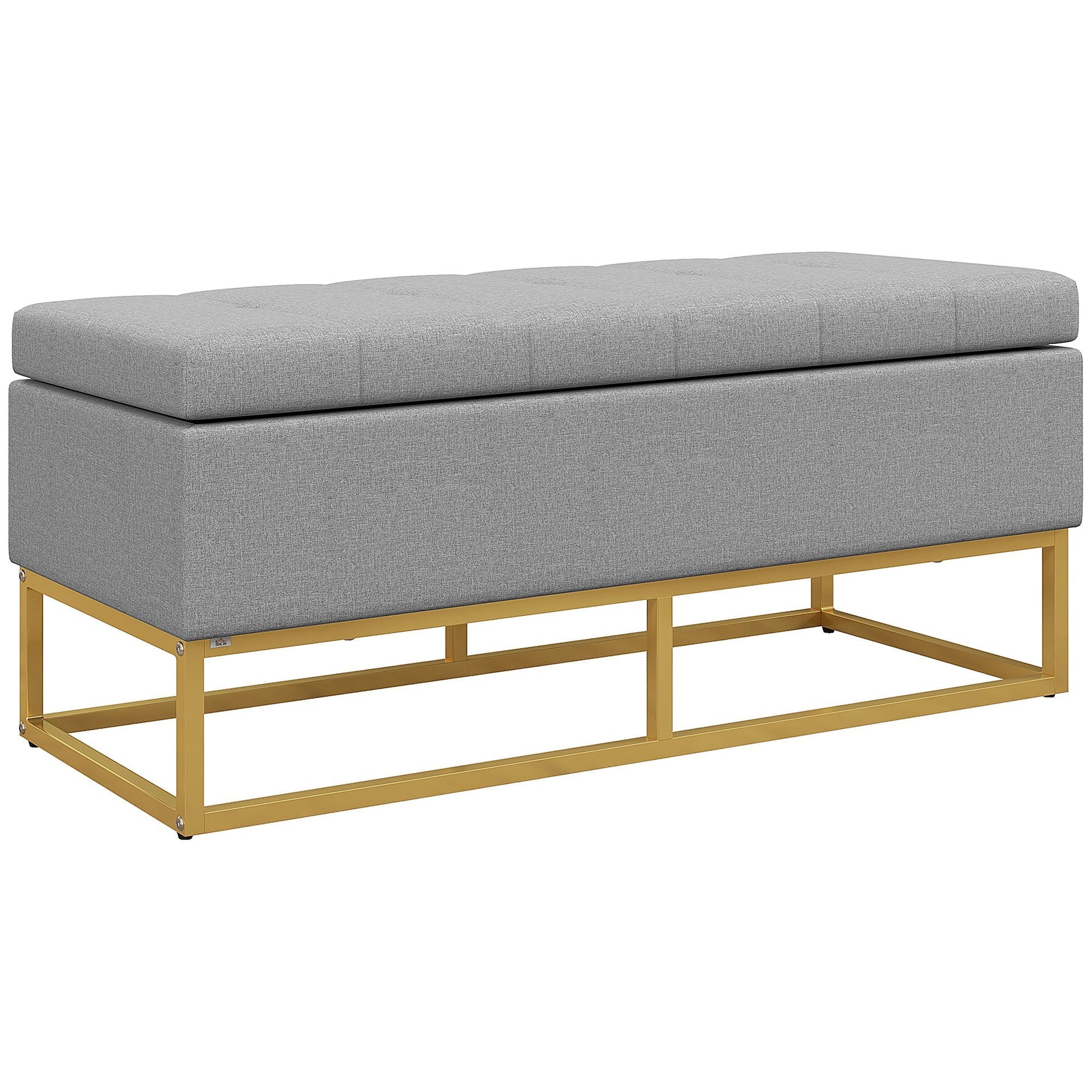 HOMCOM Banco de Armazenamento Otomano Retangular Estofado em Linho com Pés de Aço para Sala de Estar Dormitório 110x44x48 cm Cinza - A minha loja