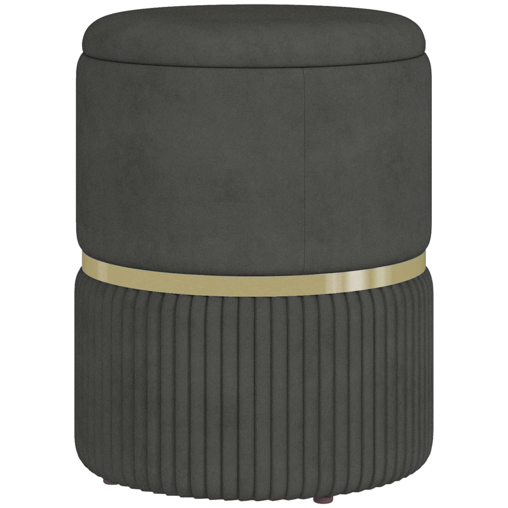 HOMCOM Banco de Armazenamento para Dormitório Puff de Arrumação Estofado em Veludo Banco de Arrumação com Pés Antiderrapantes Ø36x44 cm Cinza - A minha loja