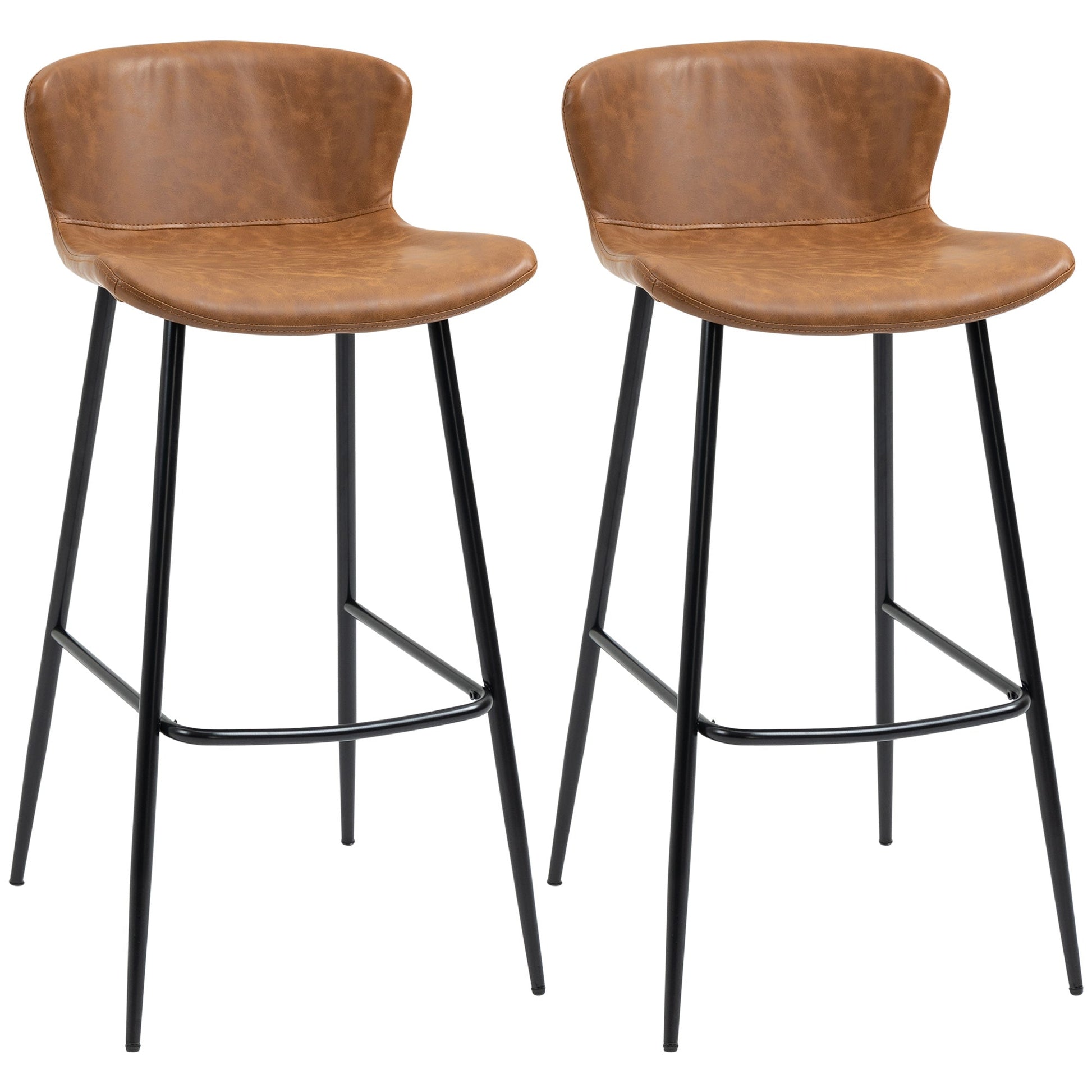 HOMCOM Conjunto de 2 Bancos Altos de Cozinha Bancos Altos de Cozinha com Encosto Estofado em PU Carga 120 kg para Bar Sala de Jantar 45x49x94,6 cm Marrom - A minha loja
