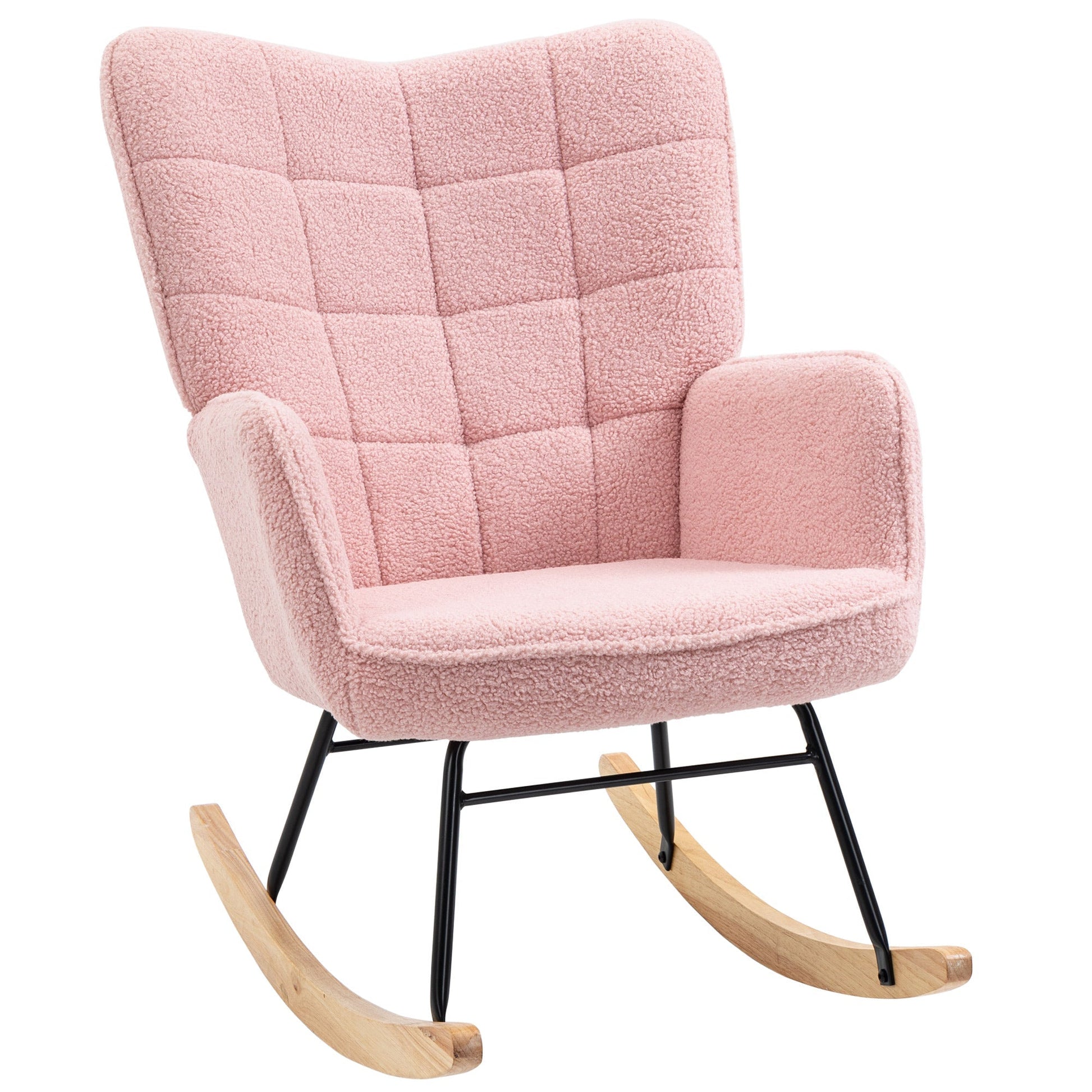 HOMCOM Poltrona Baloiço em Borrego Poltrona de Sala de Estar Oscilação de 40° com Pés de Madeira de Faia e Estrutura de Aço para Dormitório Carga Máxima 120 kg 71x92x101 cm Rosa - A minha loja