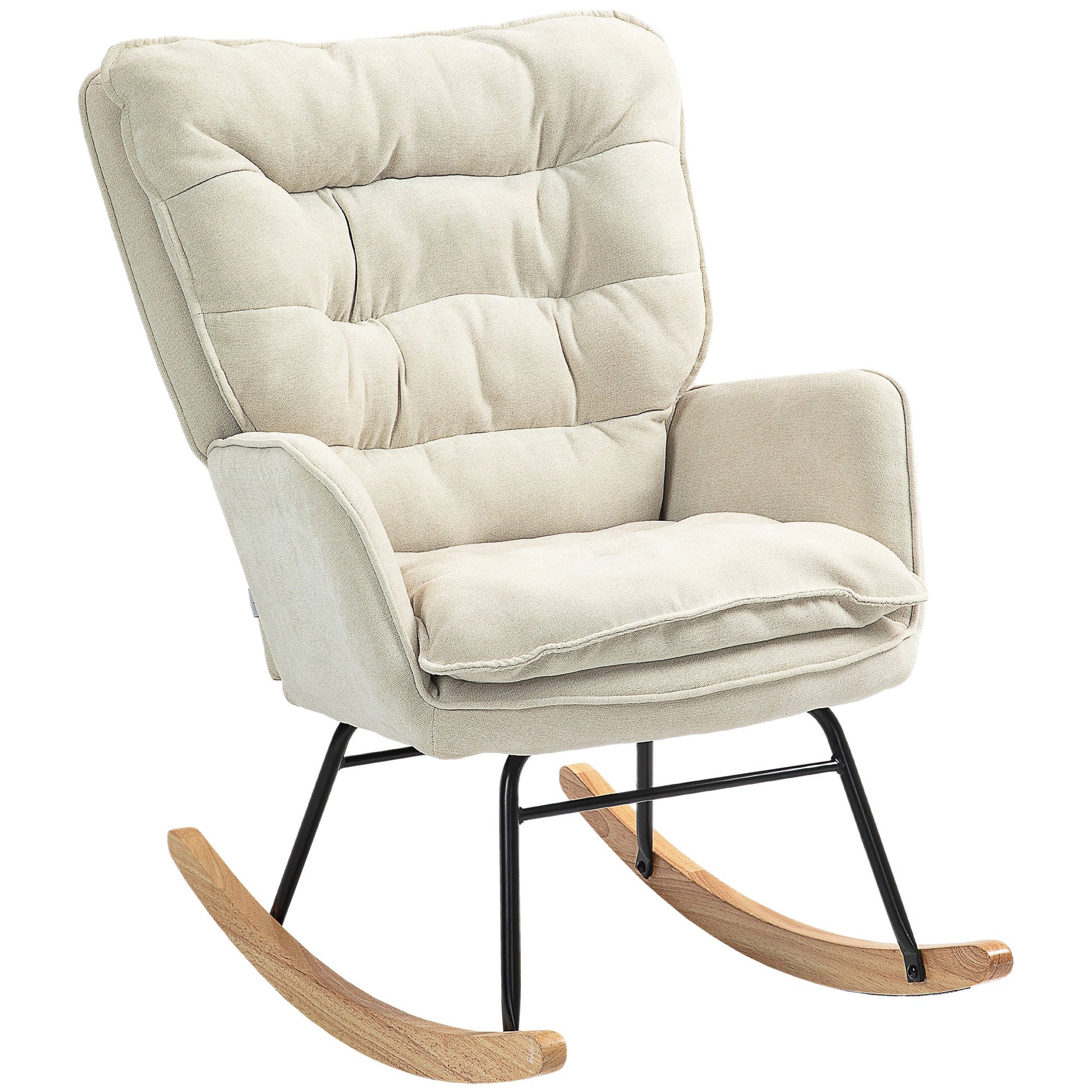 HOMCOM Poltrona Baloiço Estofada em Chenilla Cadeira Baloiço com Pés de Madeira de Faia e Apoio para os Braços para Lactância Carga 120 kg para Dormitório Sala de Estar 71x98,5x97 cm Bege - A minha loja