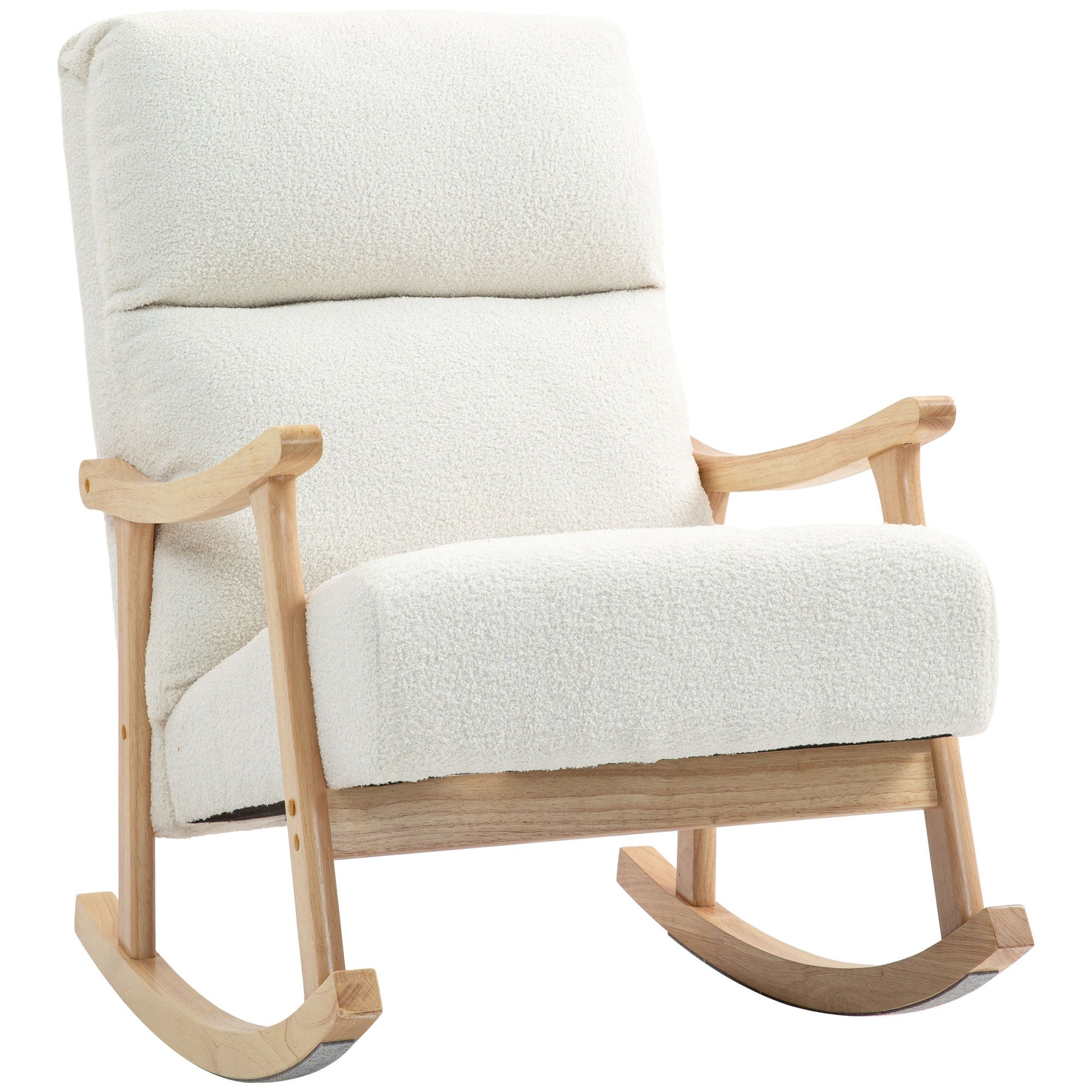 HOMCOM Poltrona Baloiço Moderna Poltrona Baloiço com Pés e Apoio para os Braços de Madeira de Faia Encosto Alto Poltrona de Amamentação Carga 120 kg para Dormitório Sala de Estar 65x90x98 cm Creme - A minha loja