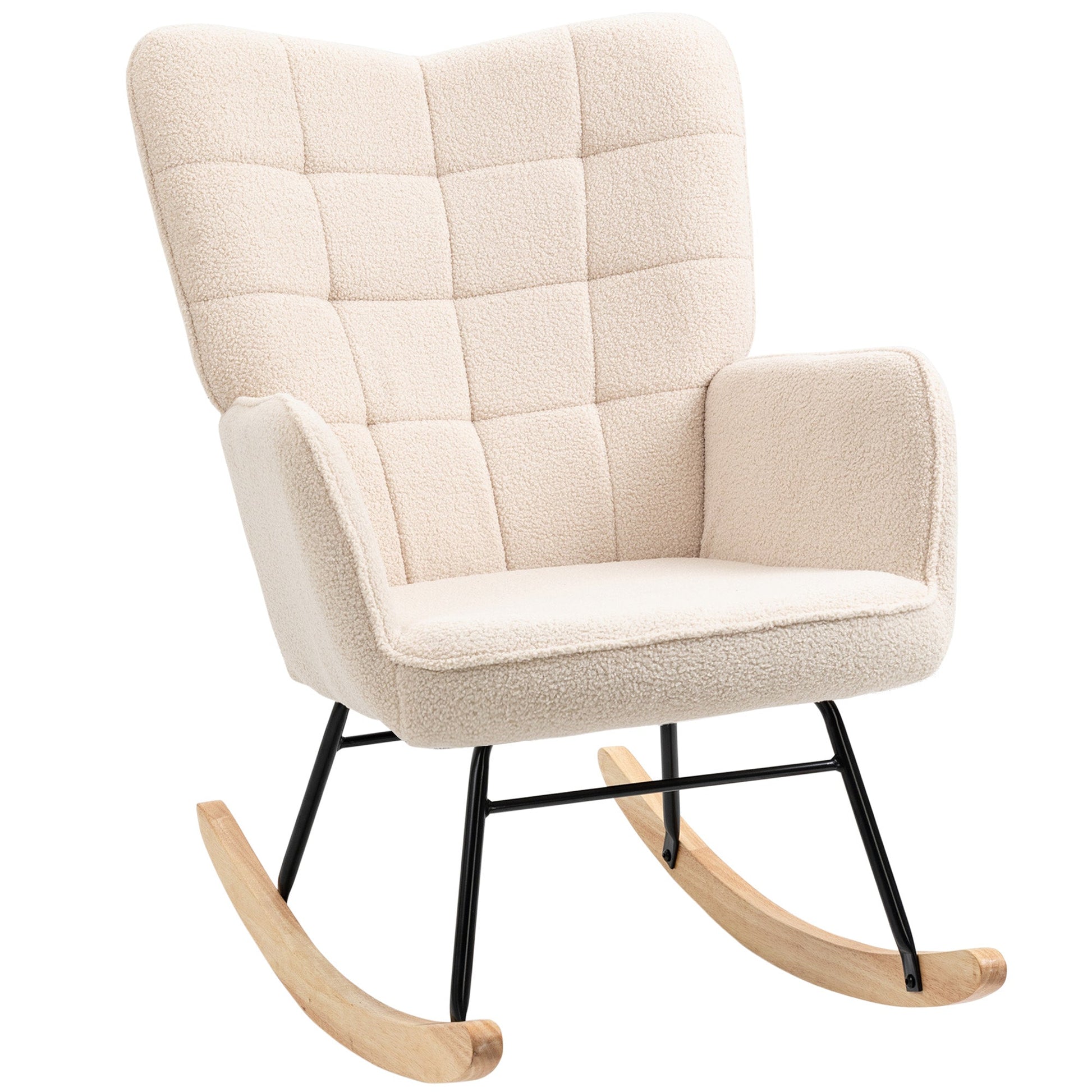 HOMCOM Poltrona Baloiço Poltrona de Sala de Estar Oscilação de 40° com Pés de Madeira de Faia e Estrutura de Aço para Dormitório Carga Máxima 120 kg 71x92x101 cm Bege - A minha loja