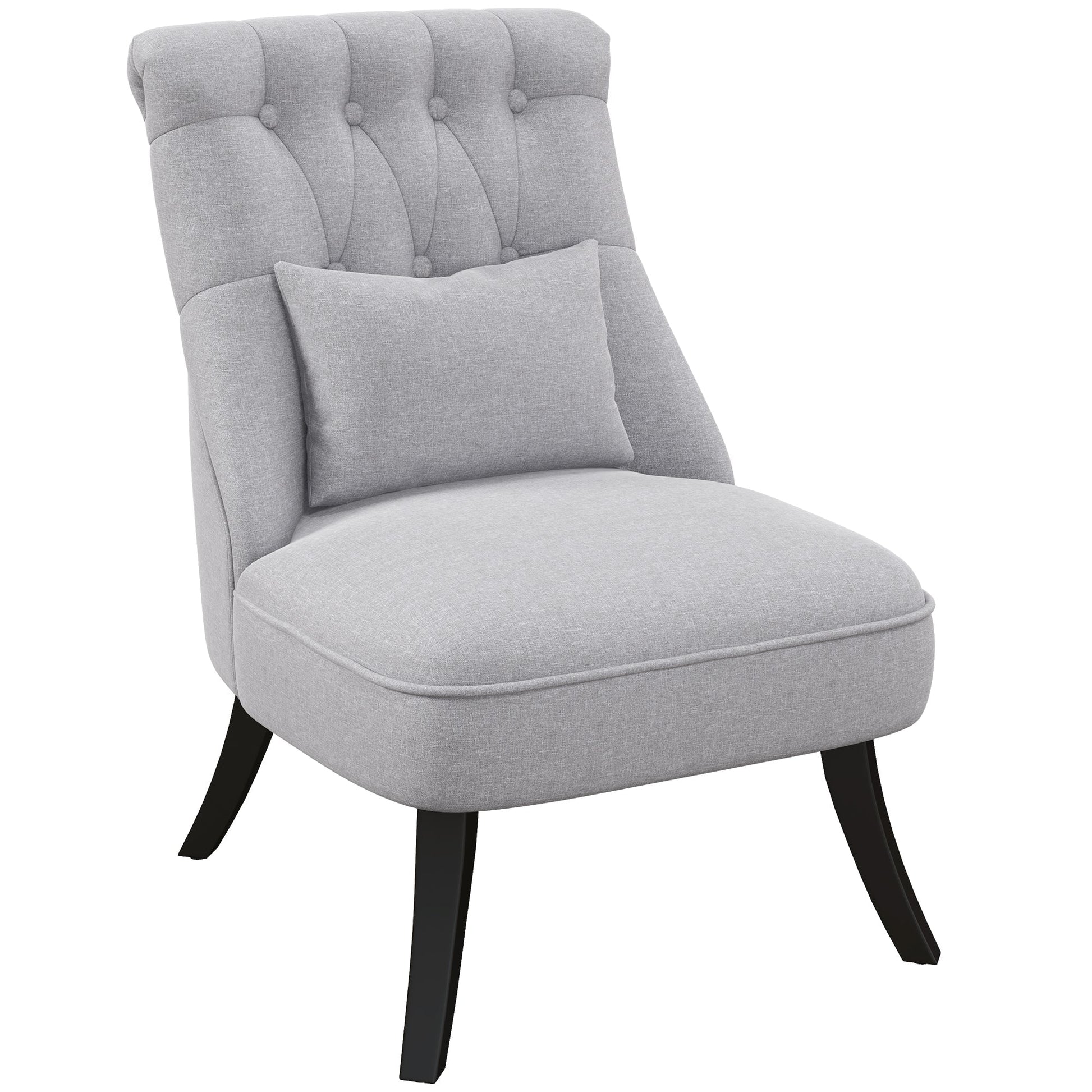 HOMCOM Poltrona de Dormitório Moderna Poltrona de Sala de Estar Estofado em Linho com Almofada e Estrutura de Madeira para Sala de Estar 52,5x69x77 cm Cinza - A minha loja