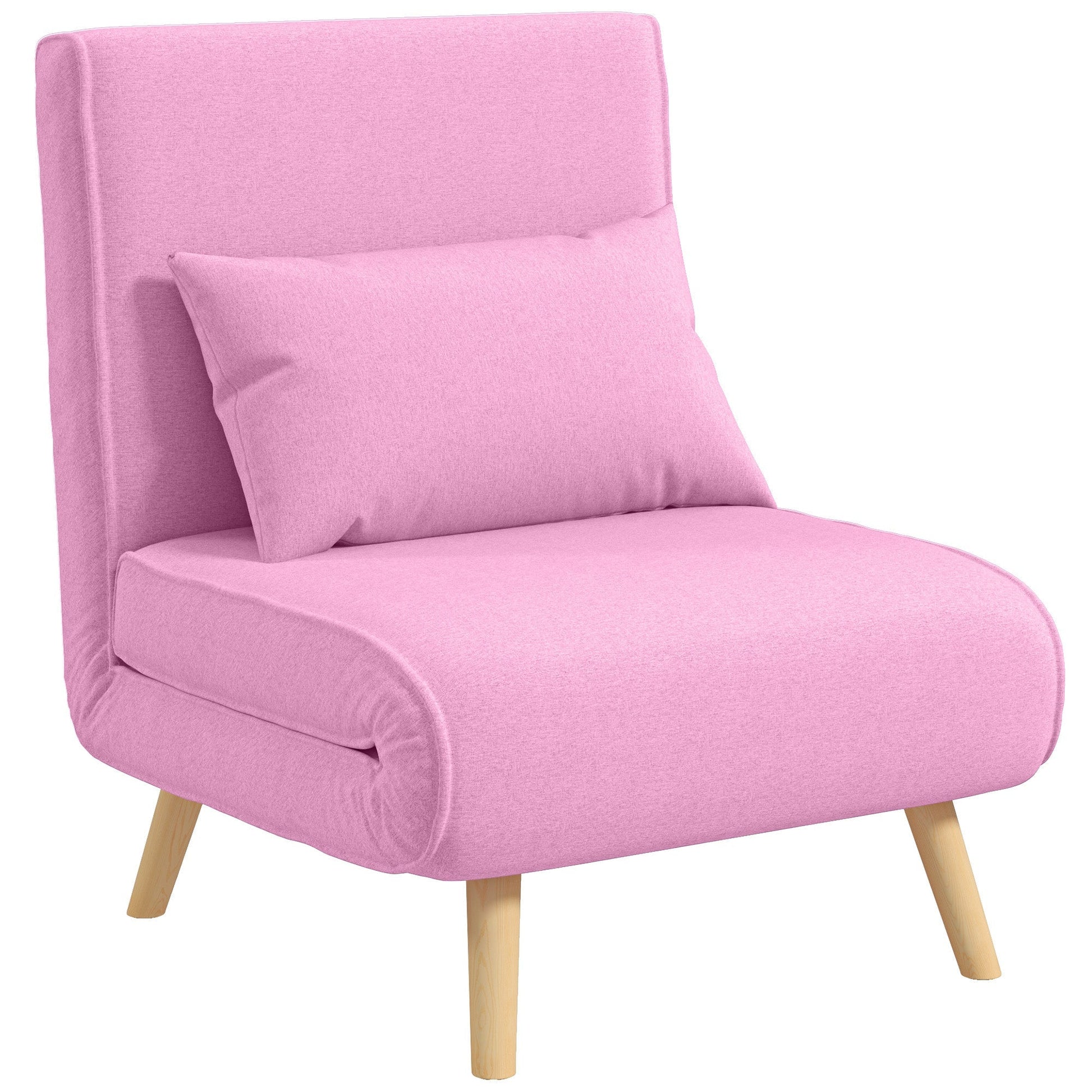 HOMCOM Sofá Cama Individual Sofá Cama Estofado em Linho com Encosto Ajustável em 5 Posições e Almofada Sofá Cama Pequeno para Sala de Estar 72x75x85 cm Rosa - A minha loja