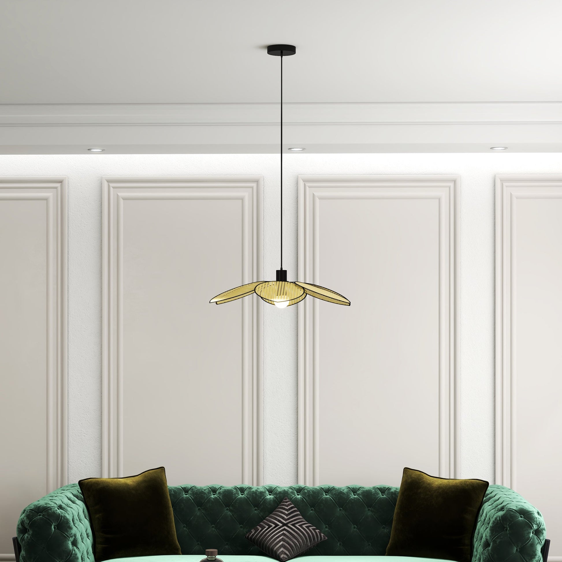 Candeeiro de Teto com Forma de Flor Candeeiro de Teto de Vime Sintético Iluminação de Teto E27 com Cabo Ajustável para Sala de Estar Dormitório Sala de Jantar Ø68x115 cm Madeira