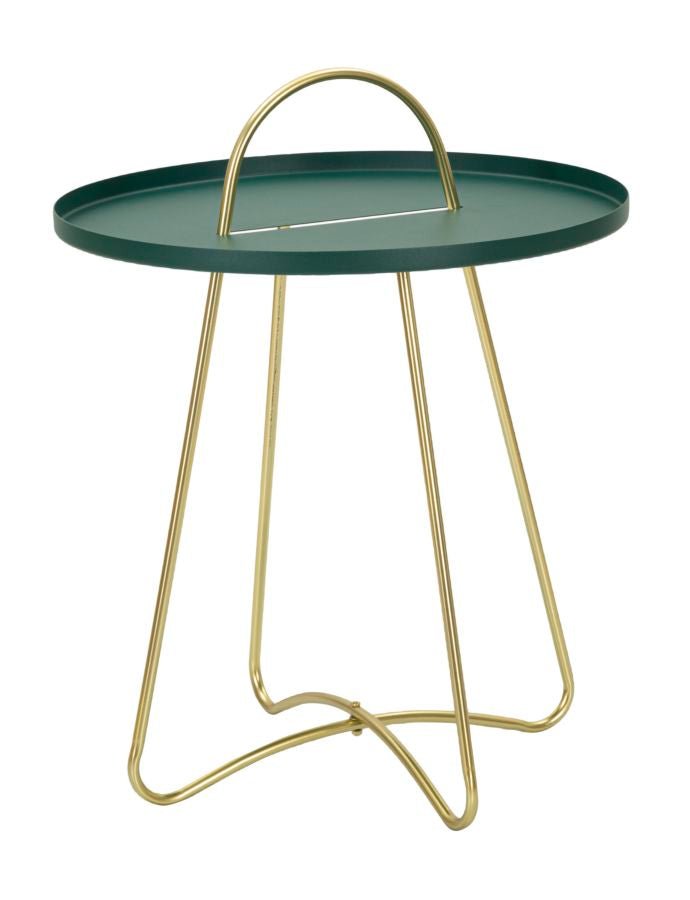 Mesa de Centro Greent - Metal Verde com Pernas Douradas - Ø 45 cm x 59 cm - A minha loja