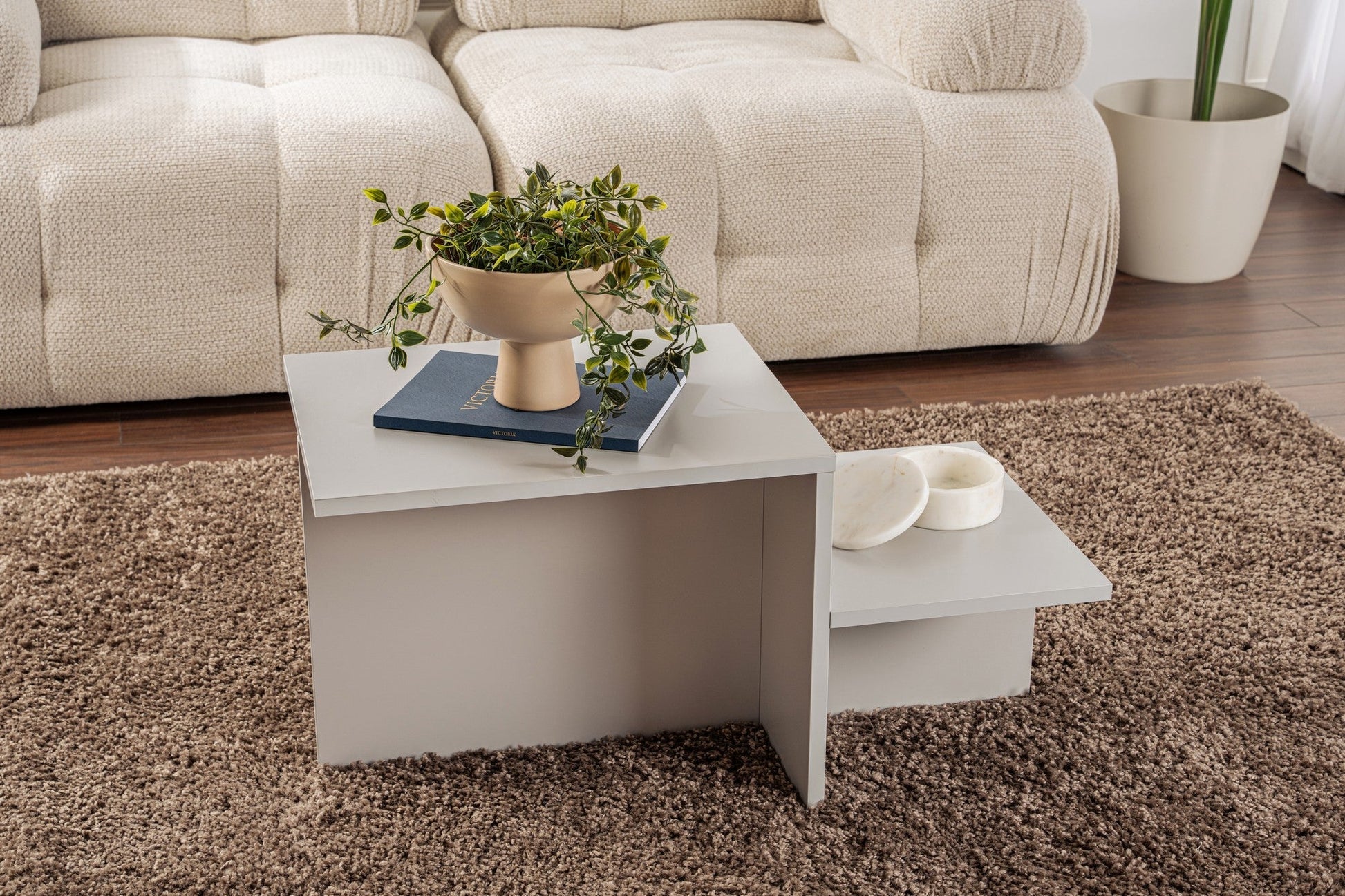 Mesa de Centro "Harmony" – Cinzento, 90x45x40 cm, Design Rústico Moderno - A minha loja