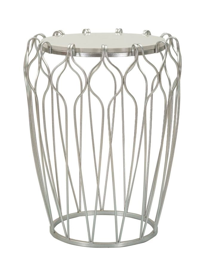 Mesa de Centro Hook - Base de Metal Prata e Topo de Mármore - Ø 47,5 cm x 61,5 cm - A minha loja