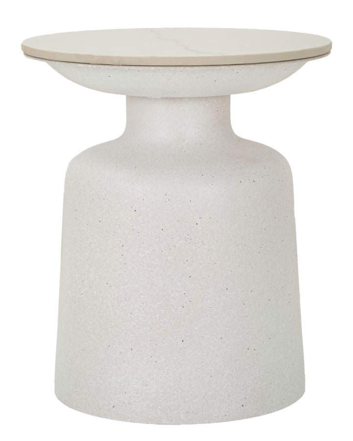 Mesa de Centro White Fush - Base de Ferro e Topo Cerâmico Branco - Ø 40 cm x 47 cm - A minha loja