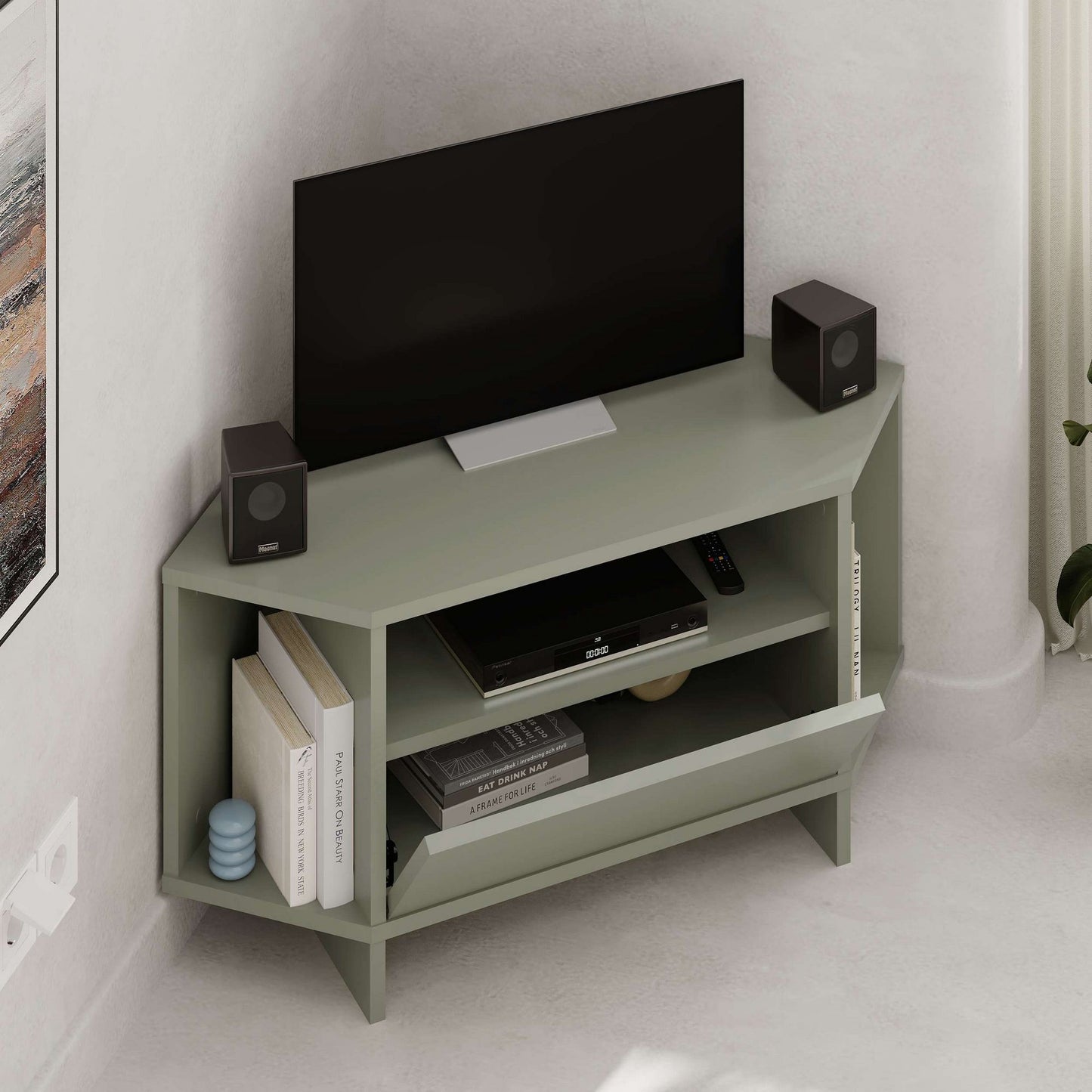 Móvel de TV "Viva" – Verde Acinzentado– 95,7 x 45 x 35,4 cm – Design Moderno - A minha loja