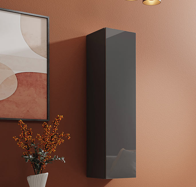 Armário Suspenso Paçô – 30x120 cm – Cinzento com Porta Alto Brilho e Cantos Arredondados