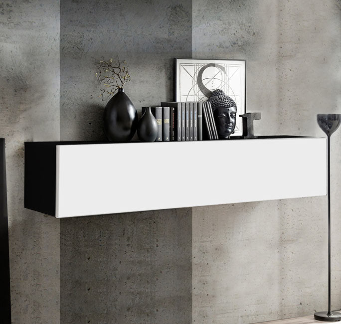 Armário Suspenso Espite – 160x30 cm – Preto e Branco com Porta Alto Brilho – Reversível e Moderno
