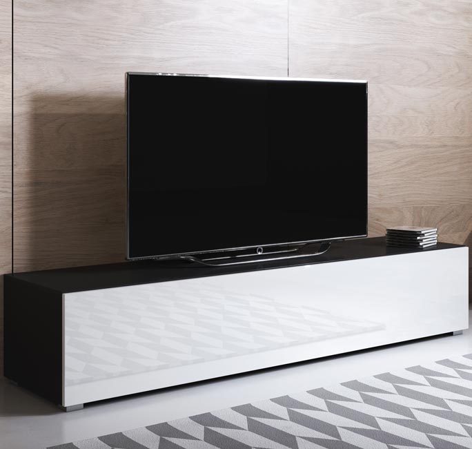 Móvel de TV Lukes – Preto e Branco – 160x40x32 cm – 1 Porta Abatível e 3 Compartimentos com Pés