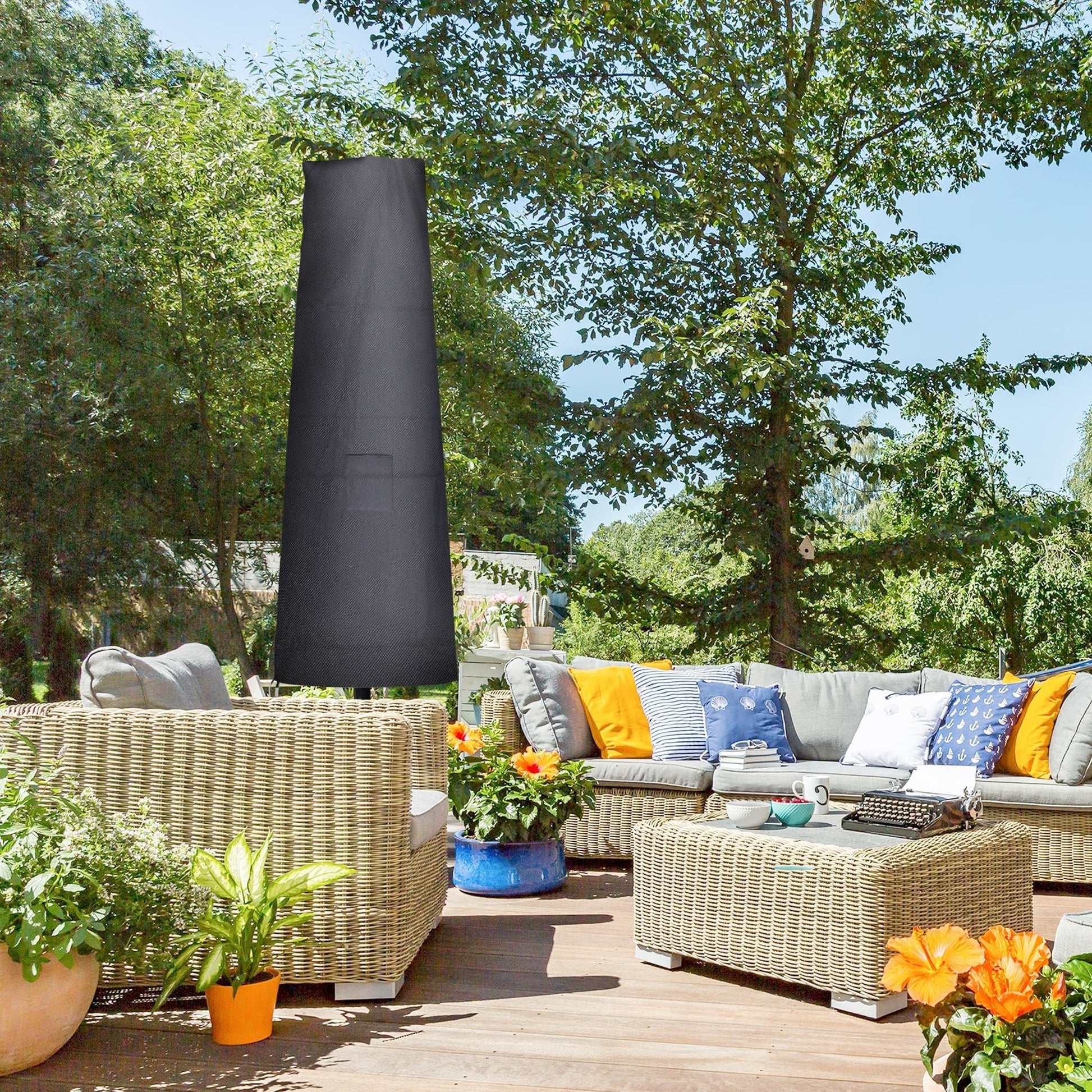 Outsunny Capa para Chapéu de Sol de Jardim Capa Protetora para Chapéu de Sol Impermeável em Tela Oxford 300D com Fecho de Correr e Haste de Suporte Dobrável 48x70x240 cm Preto - A minha loja