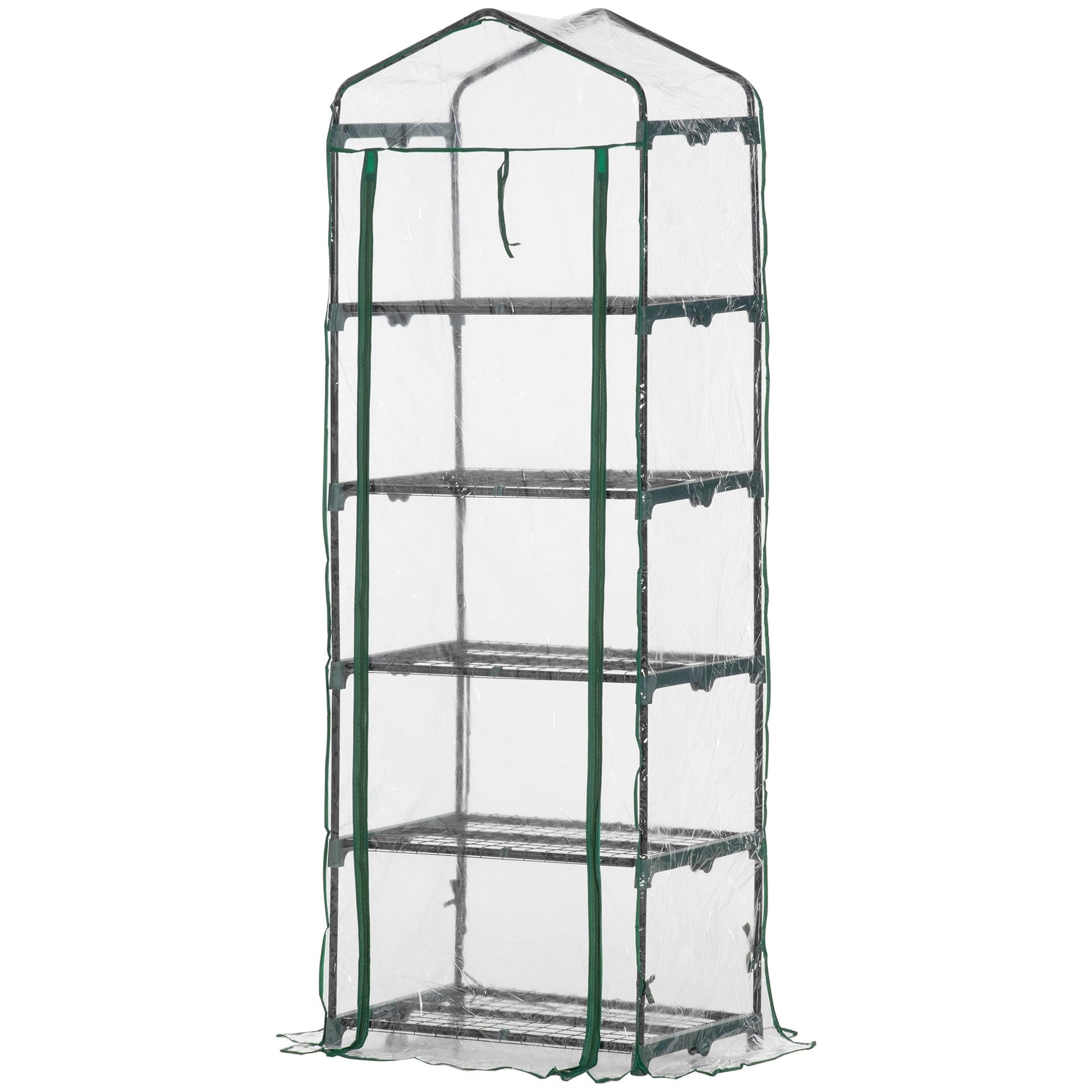 Outsunny Estufa de Jardim Vertical 69x49x193cm com 5 Prateleiras Estufa para Plantas e Cultivos com Cobertura Transparente e Verde de PVC e Aço Preto - A minha loja