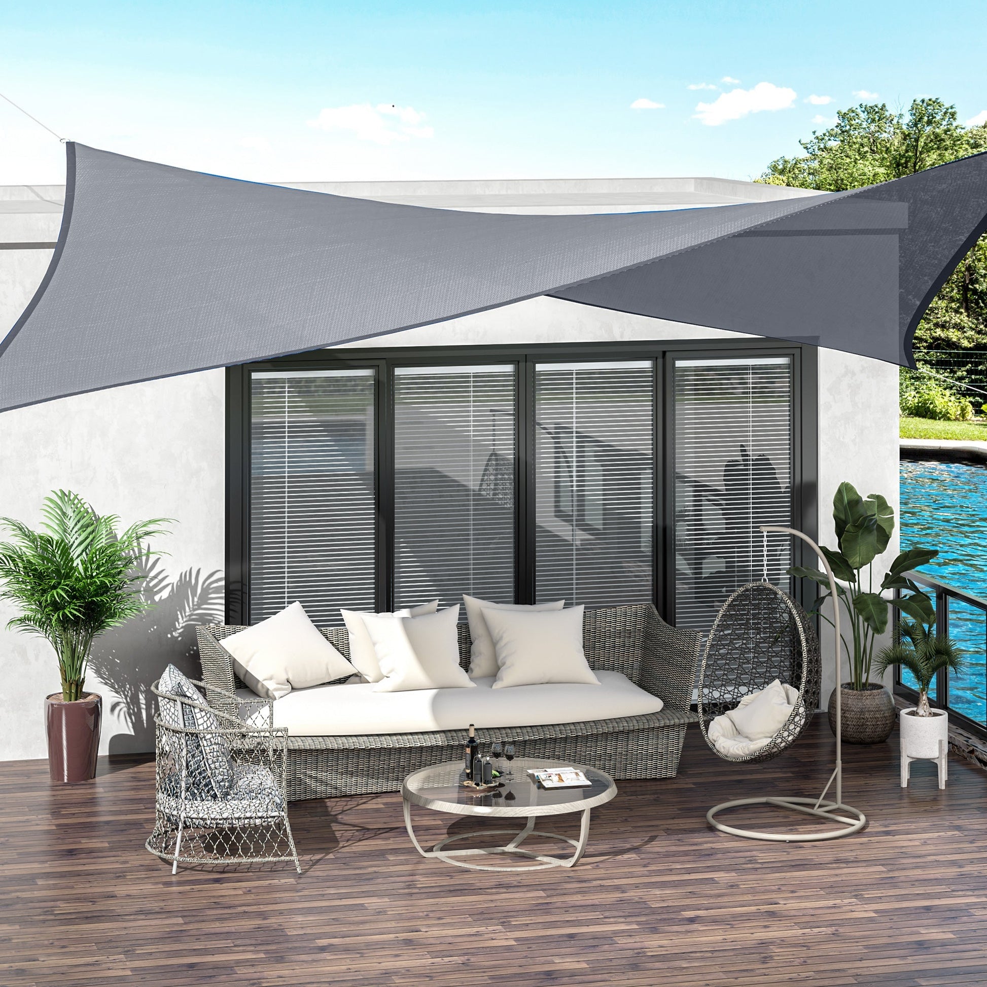 Outsunny Vela de Sombra Retangular 4x6 m Toldo Vela de HDPE com Anéis de Aço Inoxidável e Cordas para Jardim Pátio Cinza - A minha loja