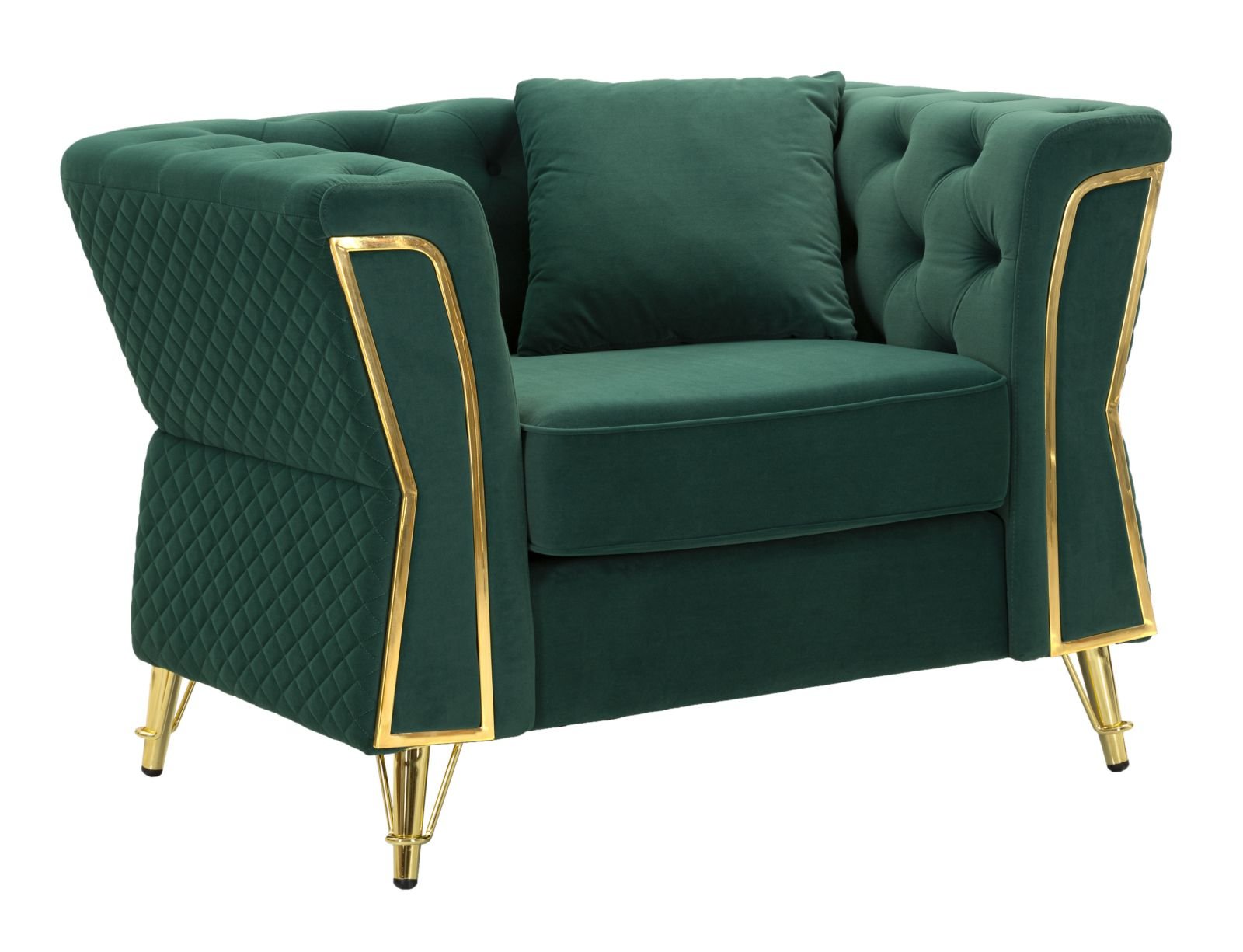 Poltrona Emy Green com Almofada - Madeira e Veludo Verde com Pernas Douradas - 104 cm x 83 cm x 76 cm - A minha loja