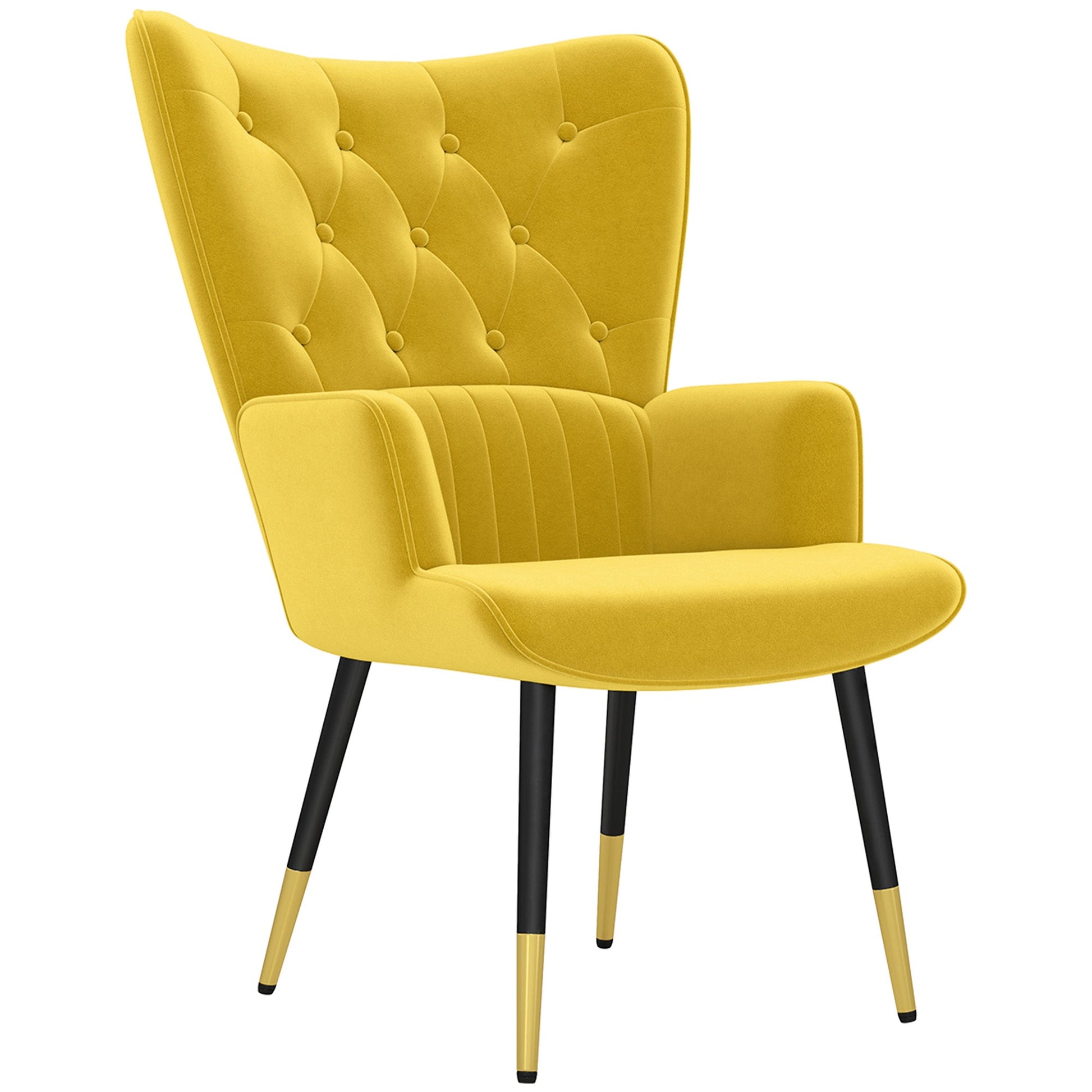 Poltrona Land Individual - Estofada em Veludo com Encosto Alto e Pés de Aço – 68x72x103 cm – Amarelo - A minha loja