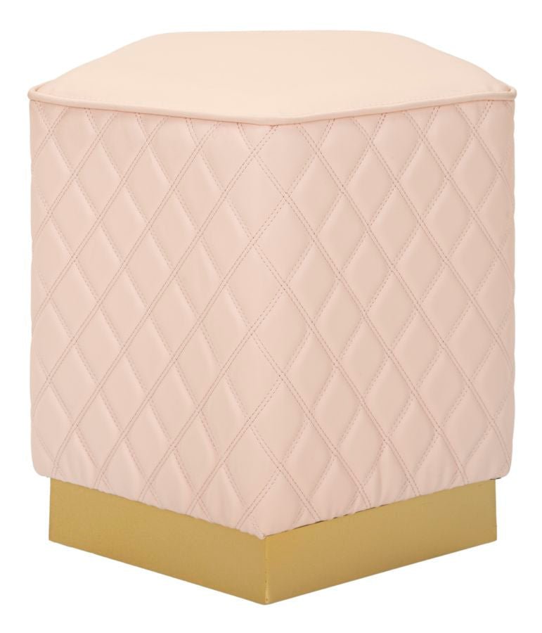 Puff Pentagonal Sharon - Couro Sintético Rosa e Base Dourada - 35 cm x 35 cm x 38 cm - A minha loja