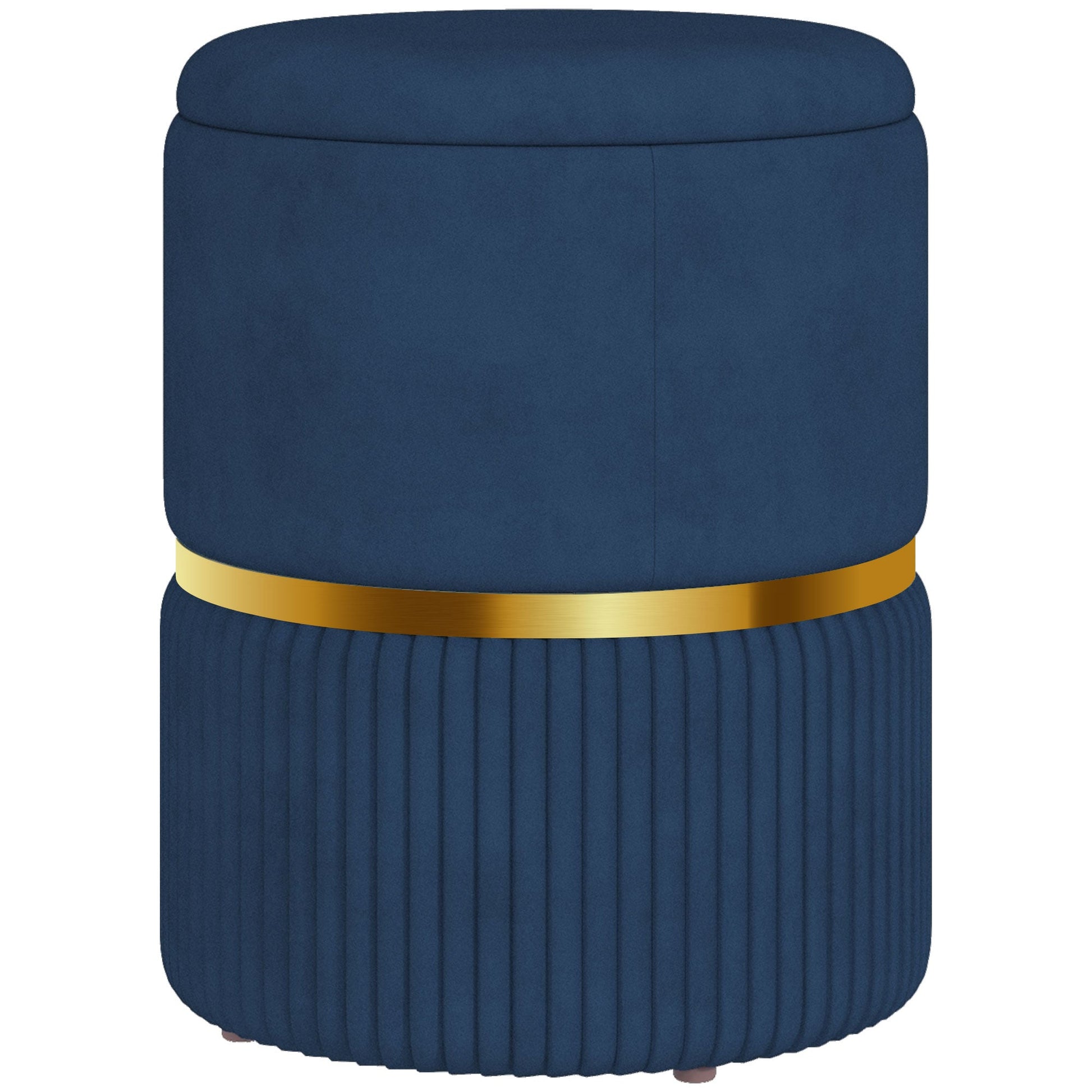 Puff Redondo com Arrumação – Modelo "Bergen" | Ø36x44 cm – Veludo Azul Escuro - A minha loja