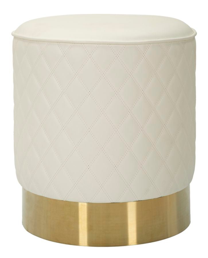 Puff Redondo Sharon - Couro Branco e Base Dourada - Ø 36 cm x 39 cm - A minha loja