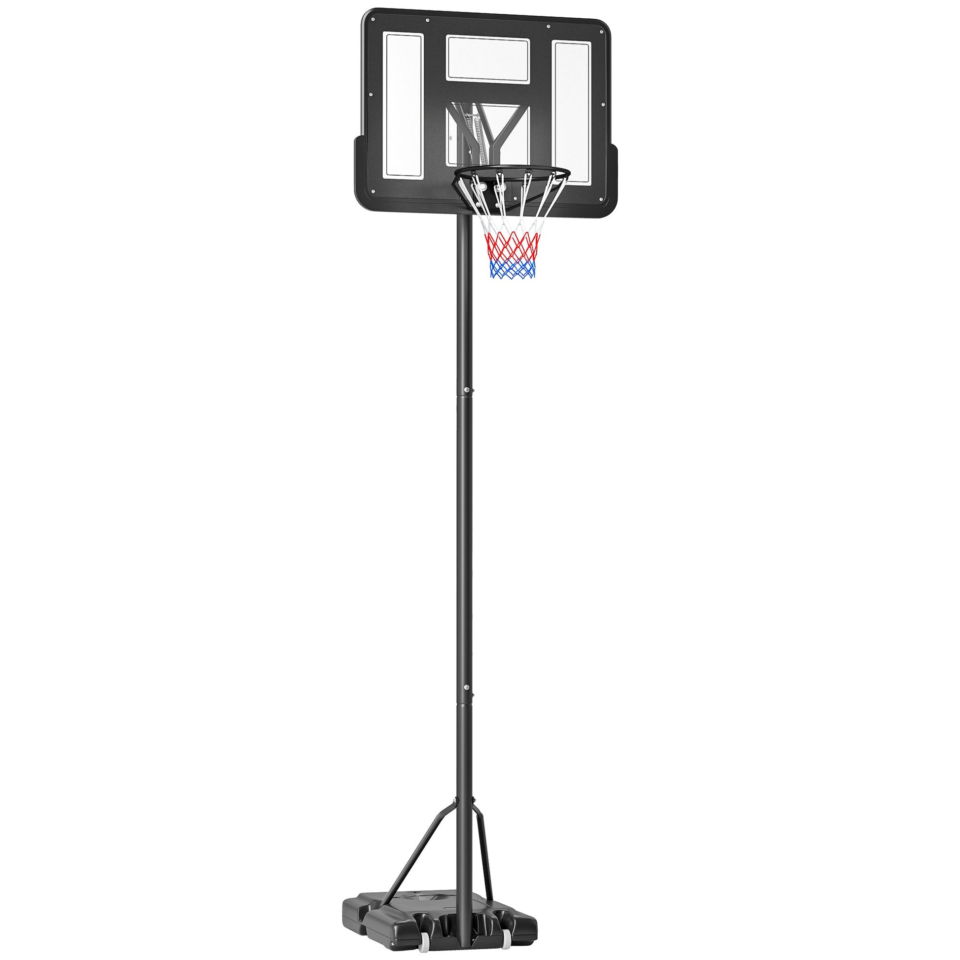 Cesta de Basquetebol de Exterior com Altura Ajustável 220-365 cm Aro de Basquetebol com Suporte Cesta de Basquetebol com Rodas Base Recarregável Preto