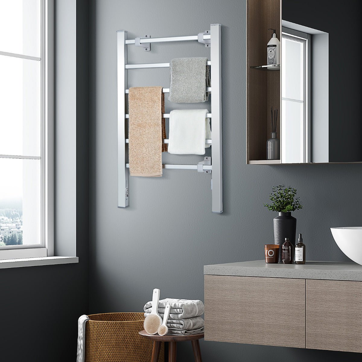 Toalheiro Elétrico 'Sven' – 6 Barras Aquecidas – Montagem Vertical ou de Parede – Alumínio – 100W – 53 x 35 x 90 cm - A minha loja